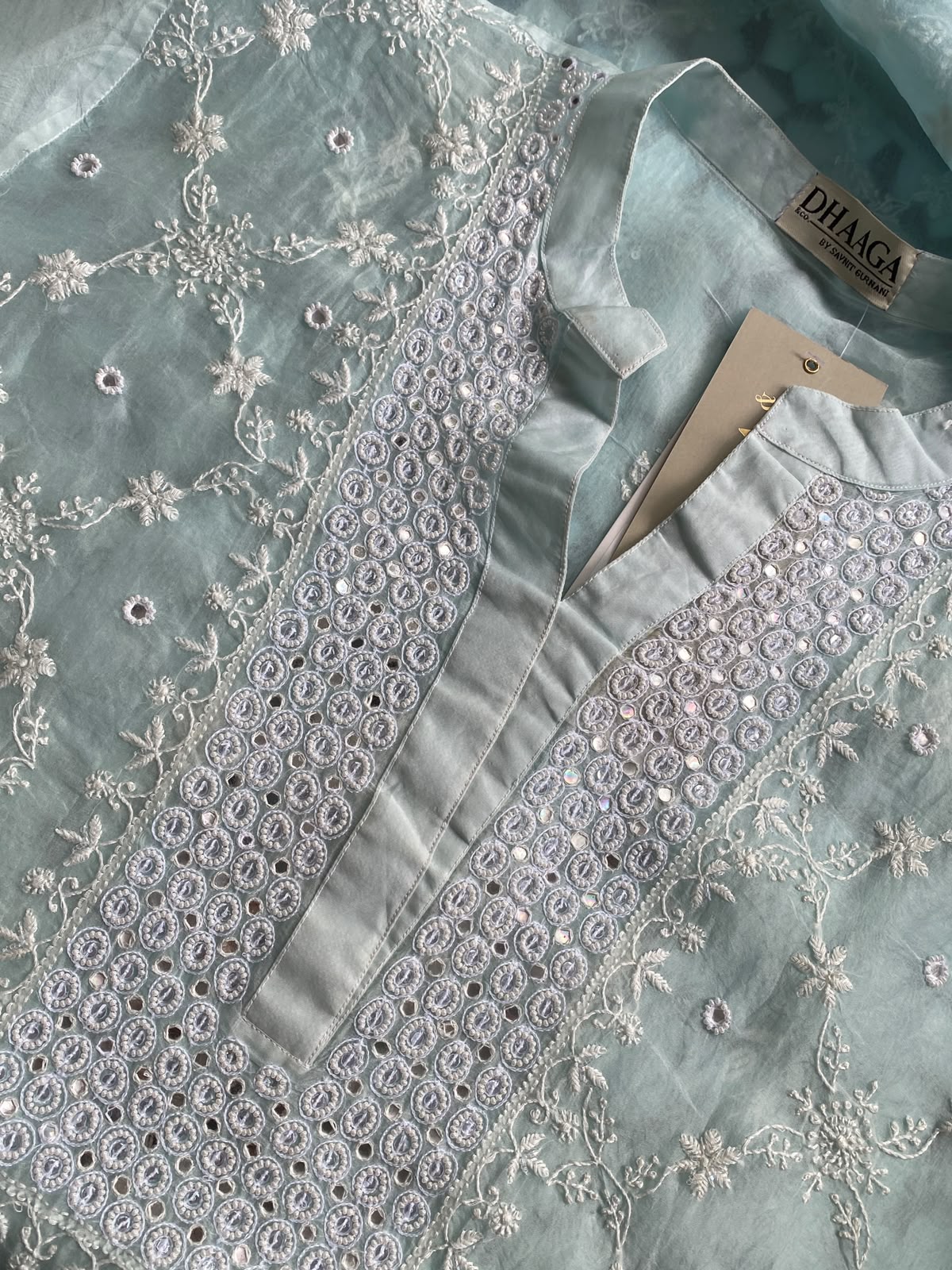 Ice Blue Organza Embroidered Co-ord Set