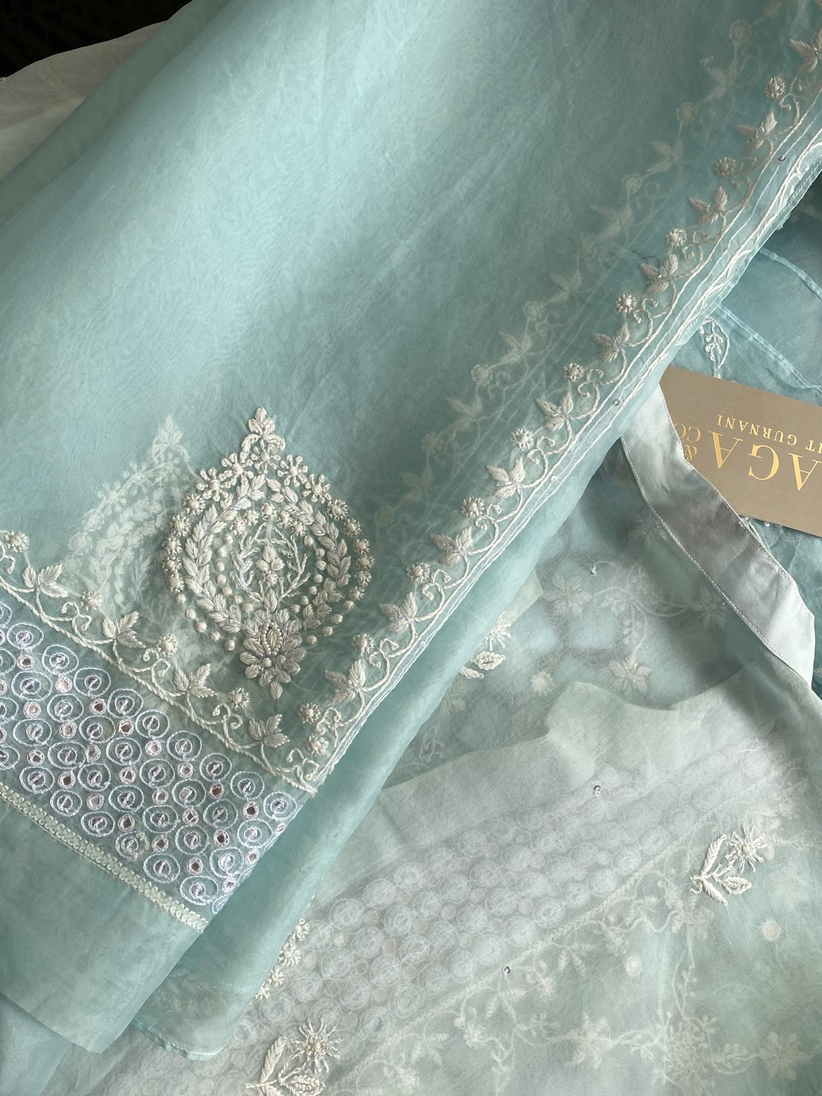 Ice Blue Organza Embroidered Co-ord Set