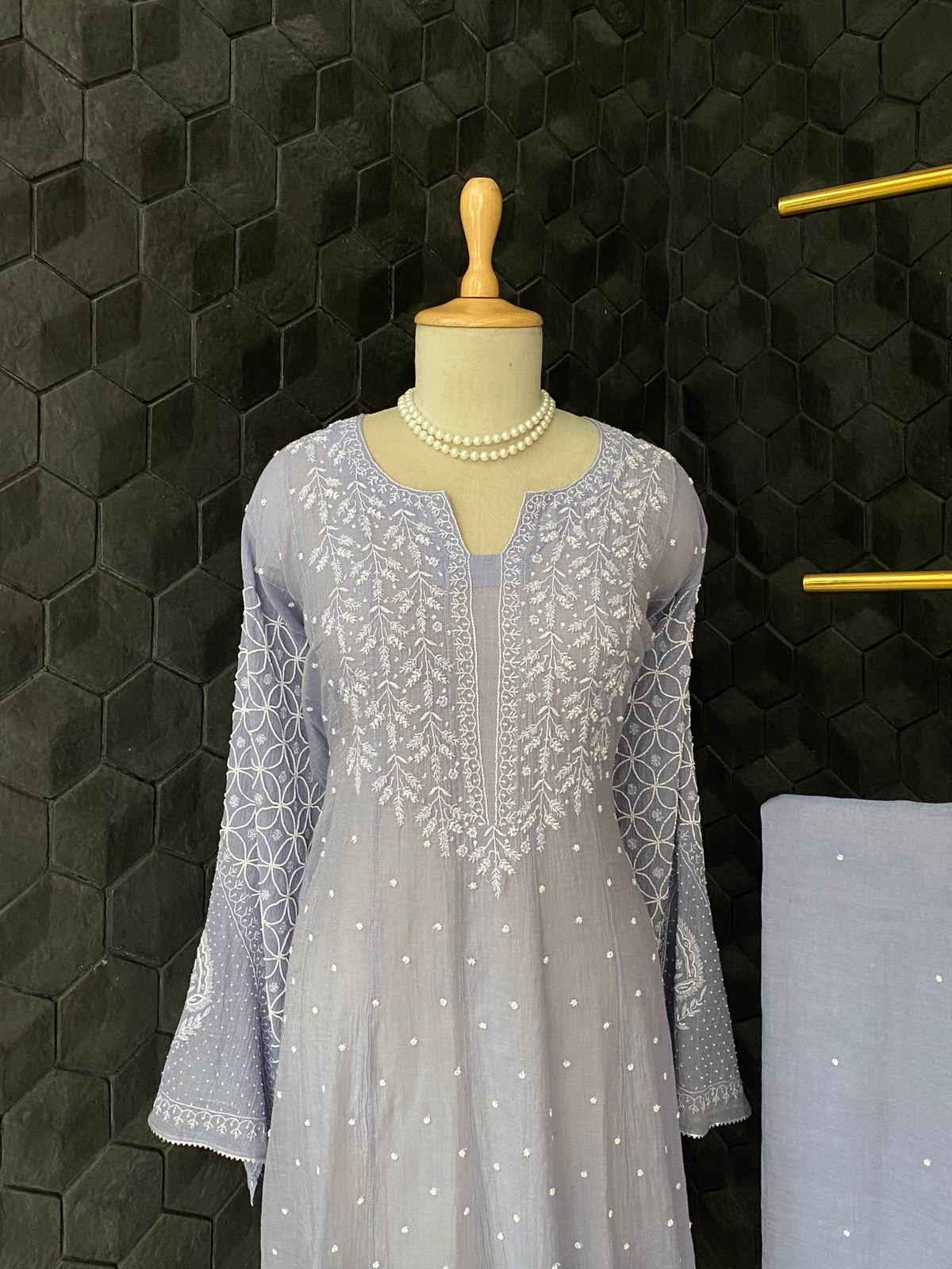 Lavender Silver Tissue Anarkali Set