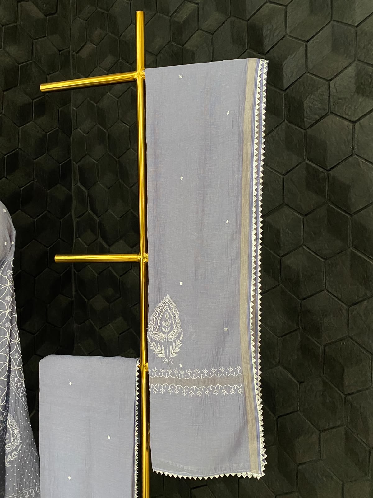 Lavender Silver Tissue Anarkali Set