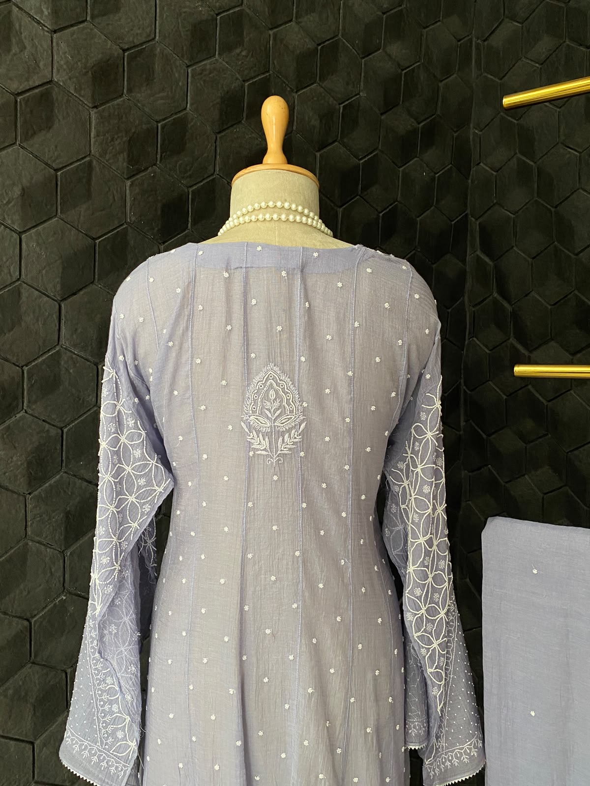 Lavender Silver Tissue Anarkali Set