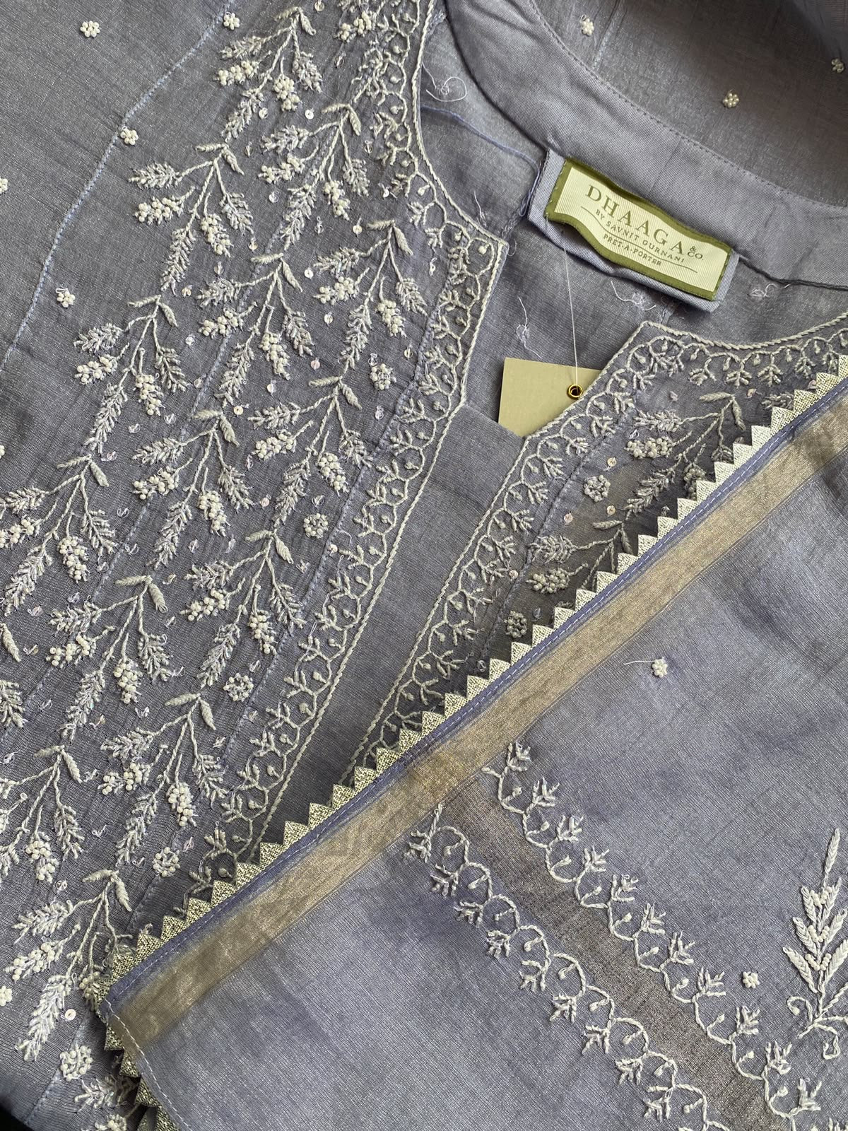 Lavender Silver Tissue Anarkali Set