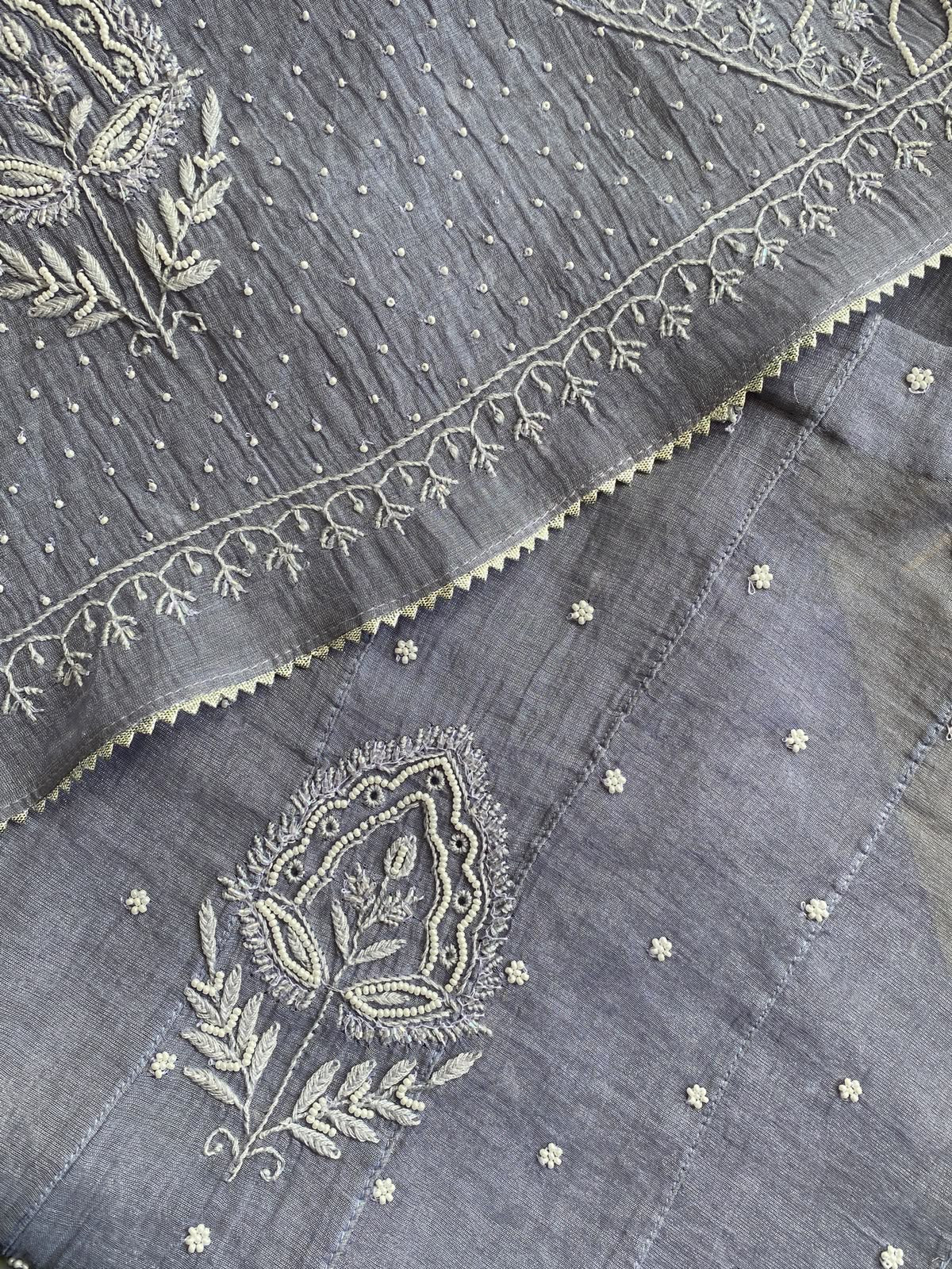 Lavender Silver Tissue Anarkali Set