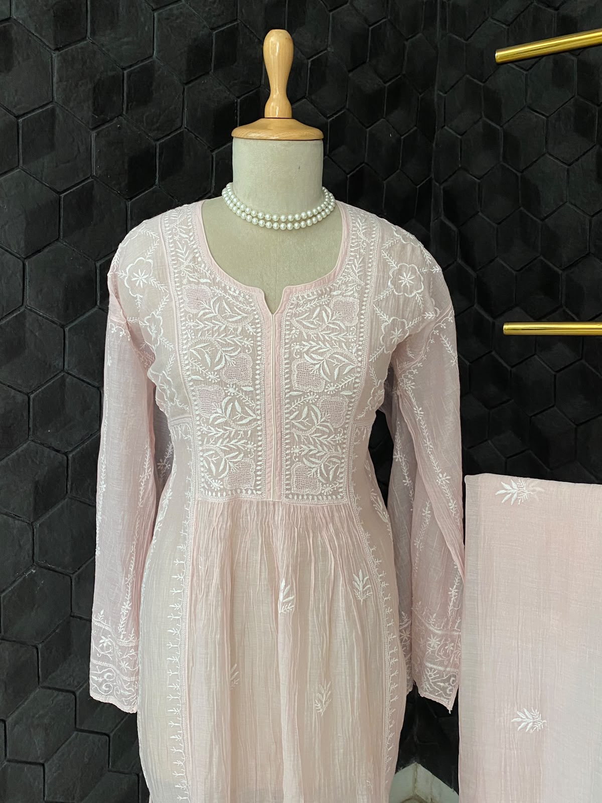 Blush Pink Mul Chanderi Embroidered Kurta Set
