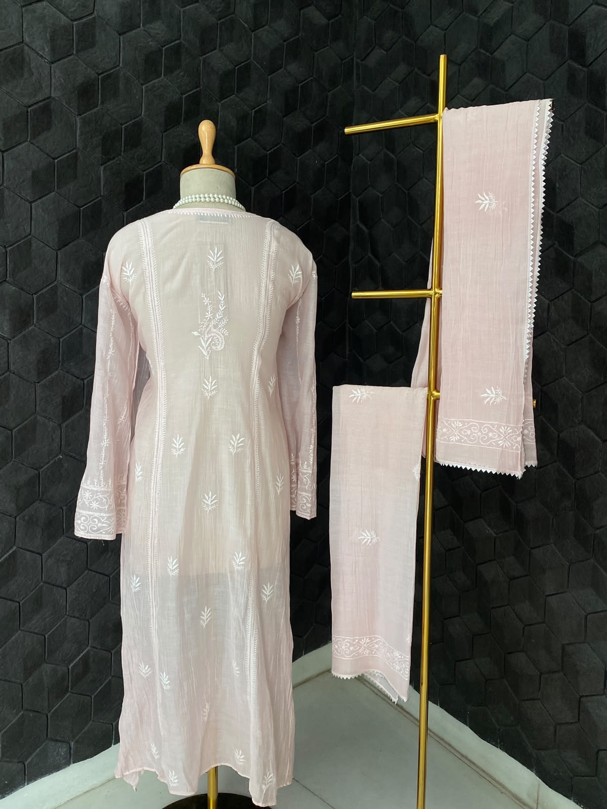 Blush Pink Mul Chanderi Embroidered Kurta Set