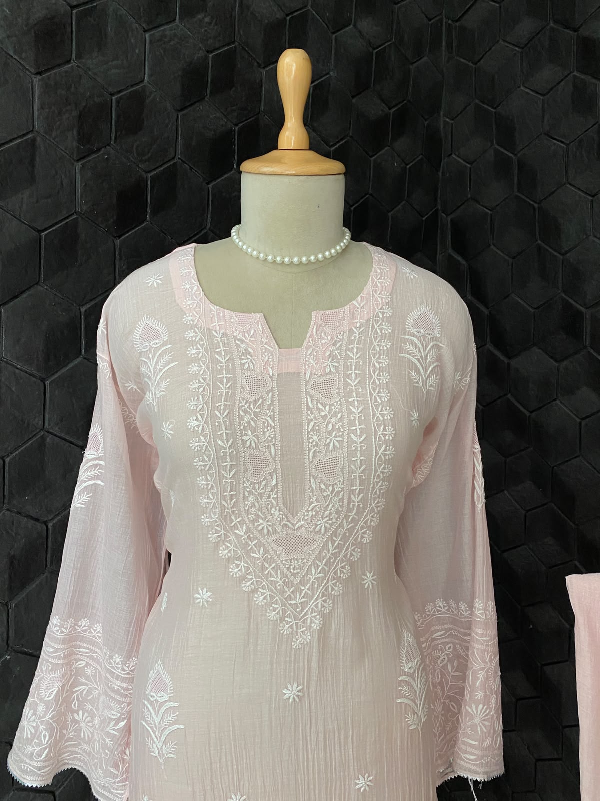 Blush Pink Mul Chanderi Embroidered Kurta Set