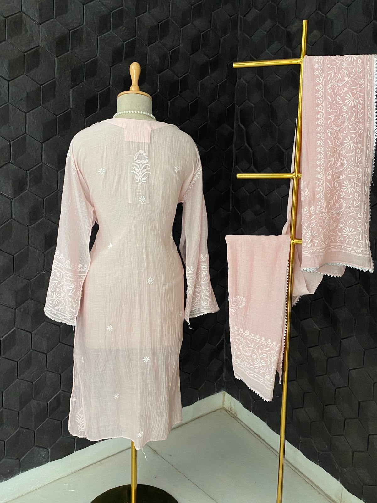 Blush Pink Mul Chanderi Embroidered Kurta Set