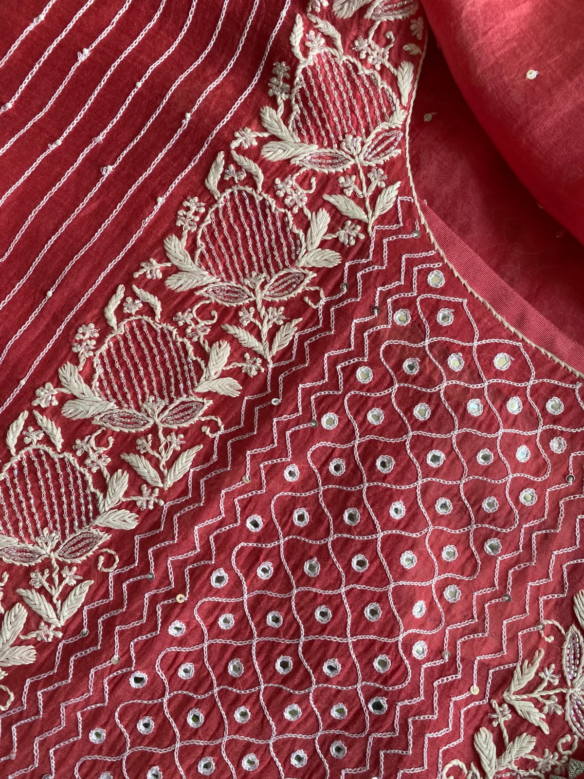 Coral Pink Mul Chanderi Chikankari Kurta Set