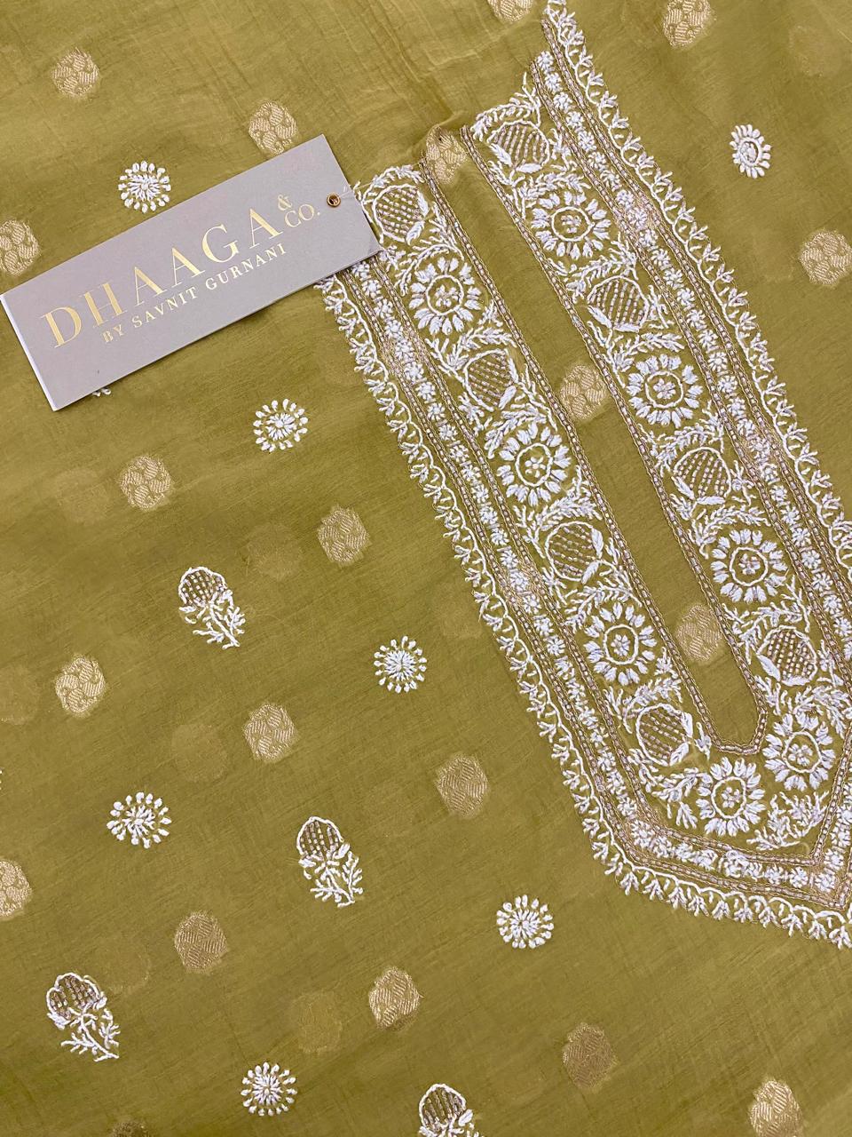 Olive Green Zari Butti Men's Kurta