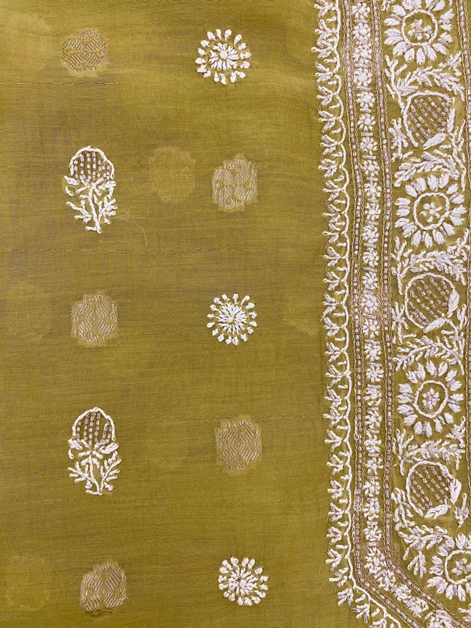 Olive Green Zari Butti Men's Kurta
