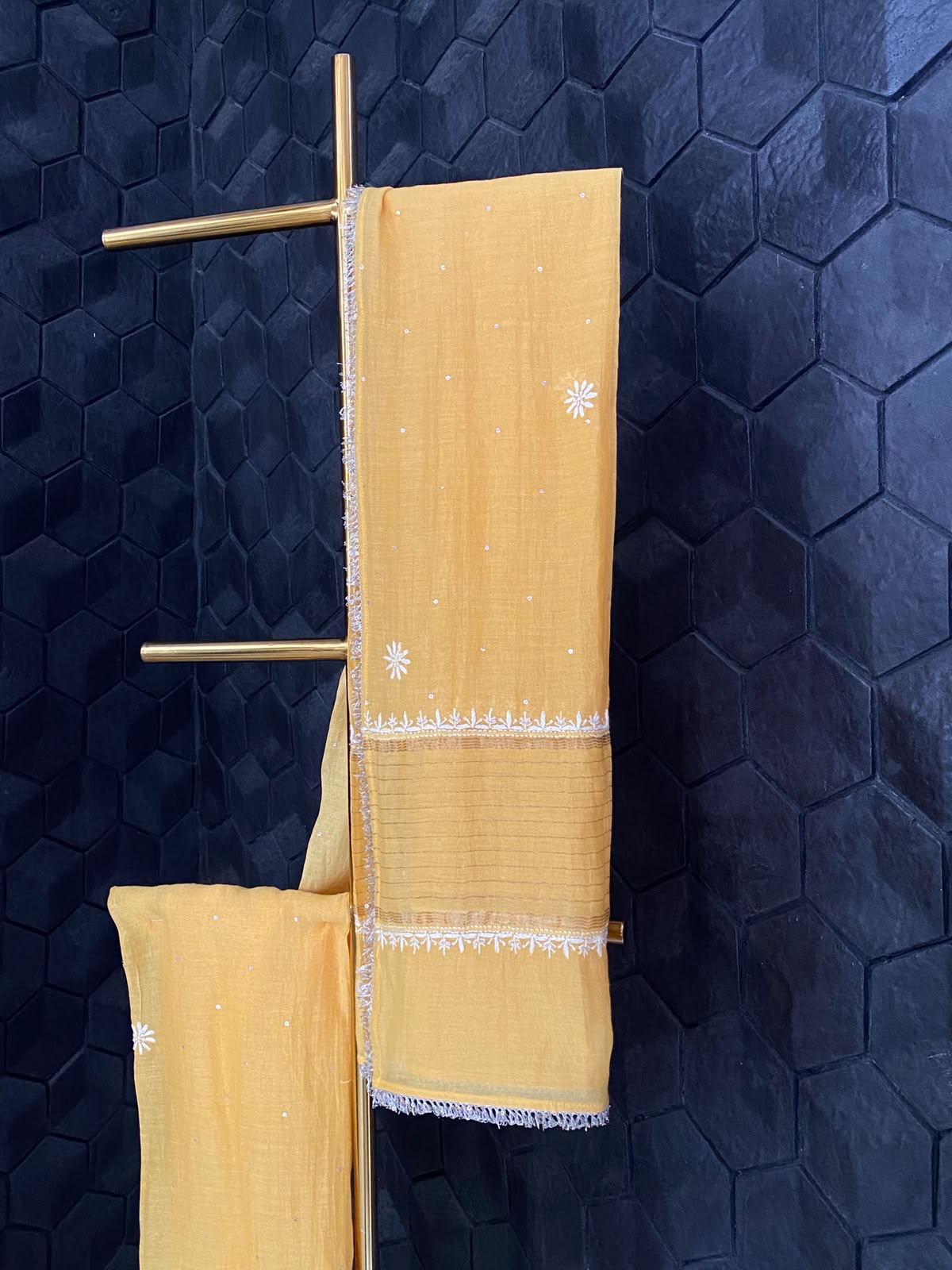 Yellow Mul Chanderi Embroidered Kurta Set
