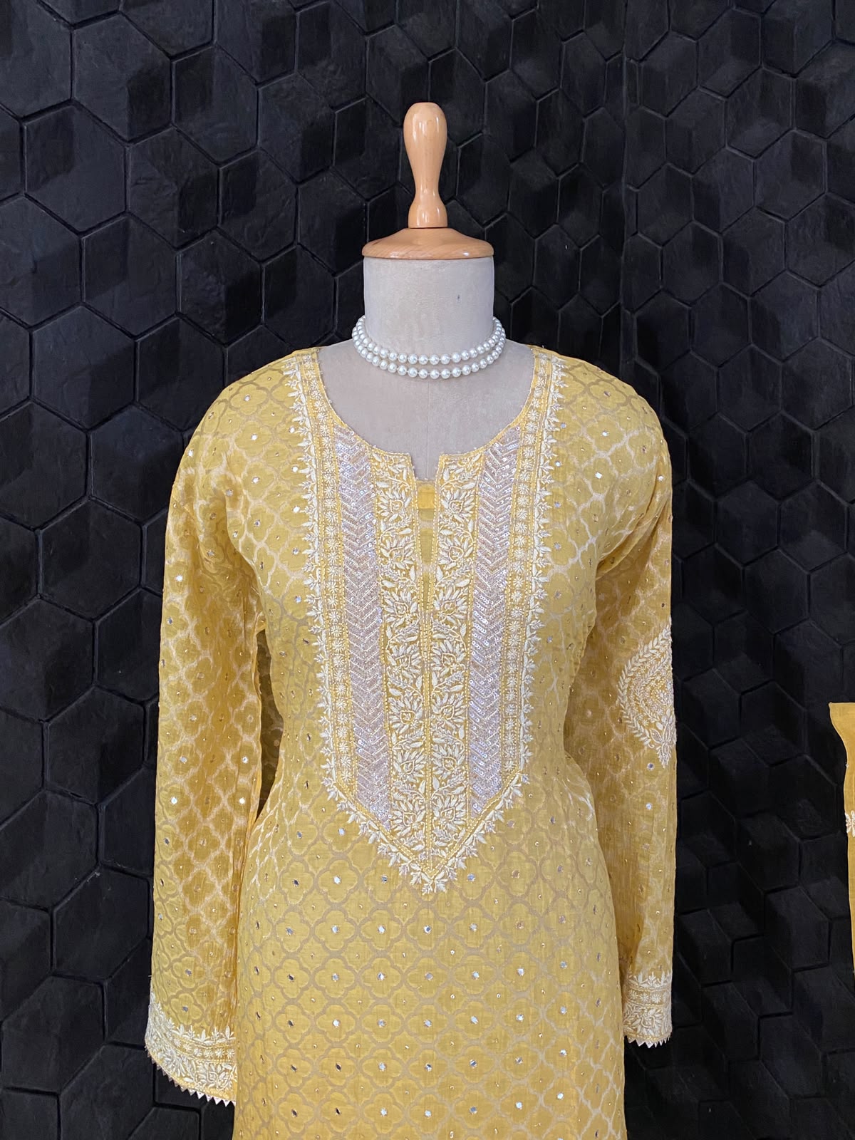 Yellow Mul Chanderi Embroidered Kurta Set