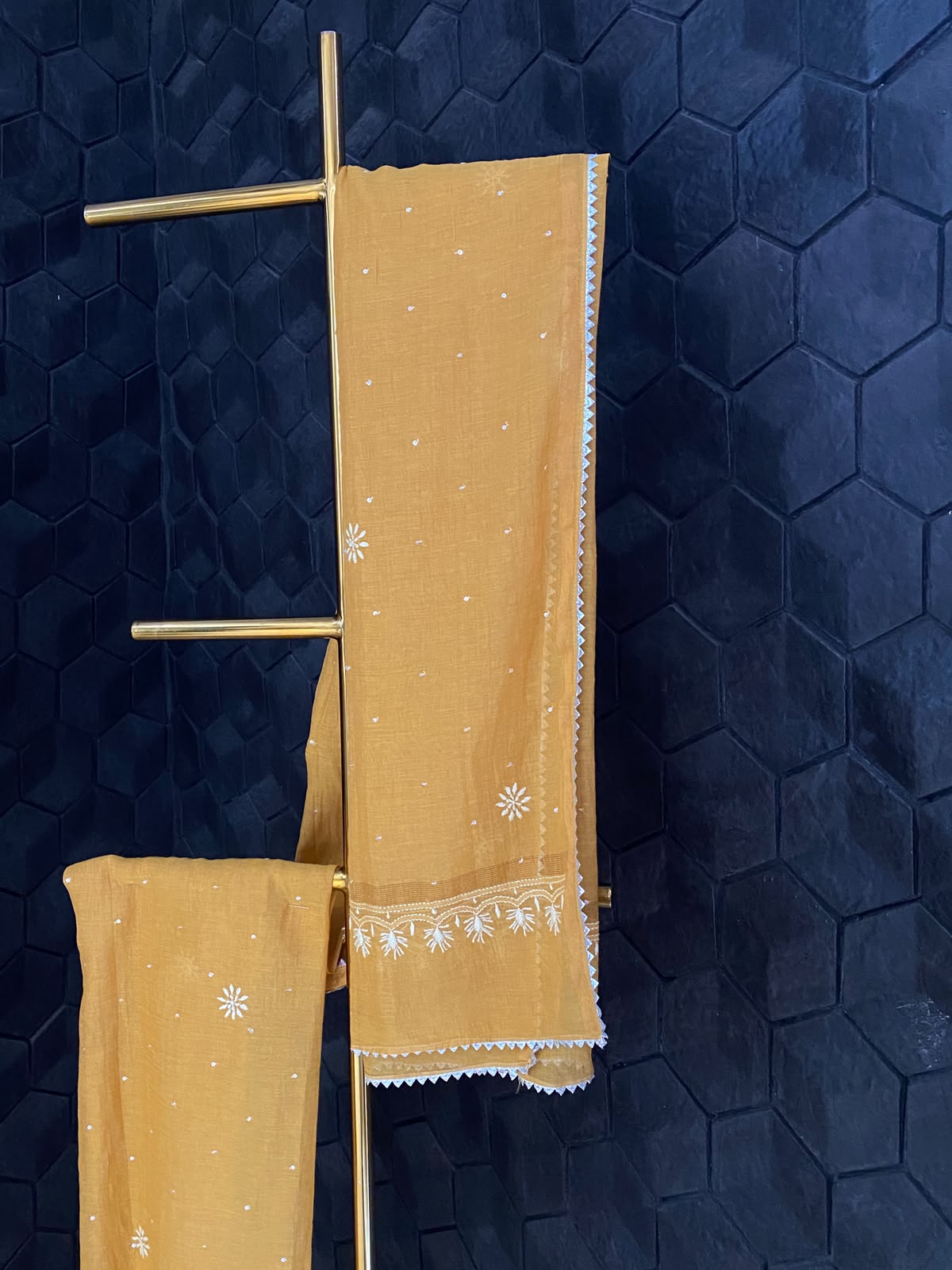 Mustard Mul Chanderi Embroidered Kurta Set
