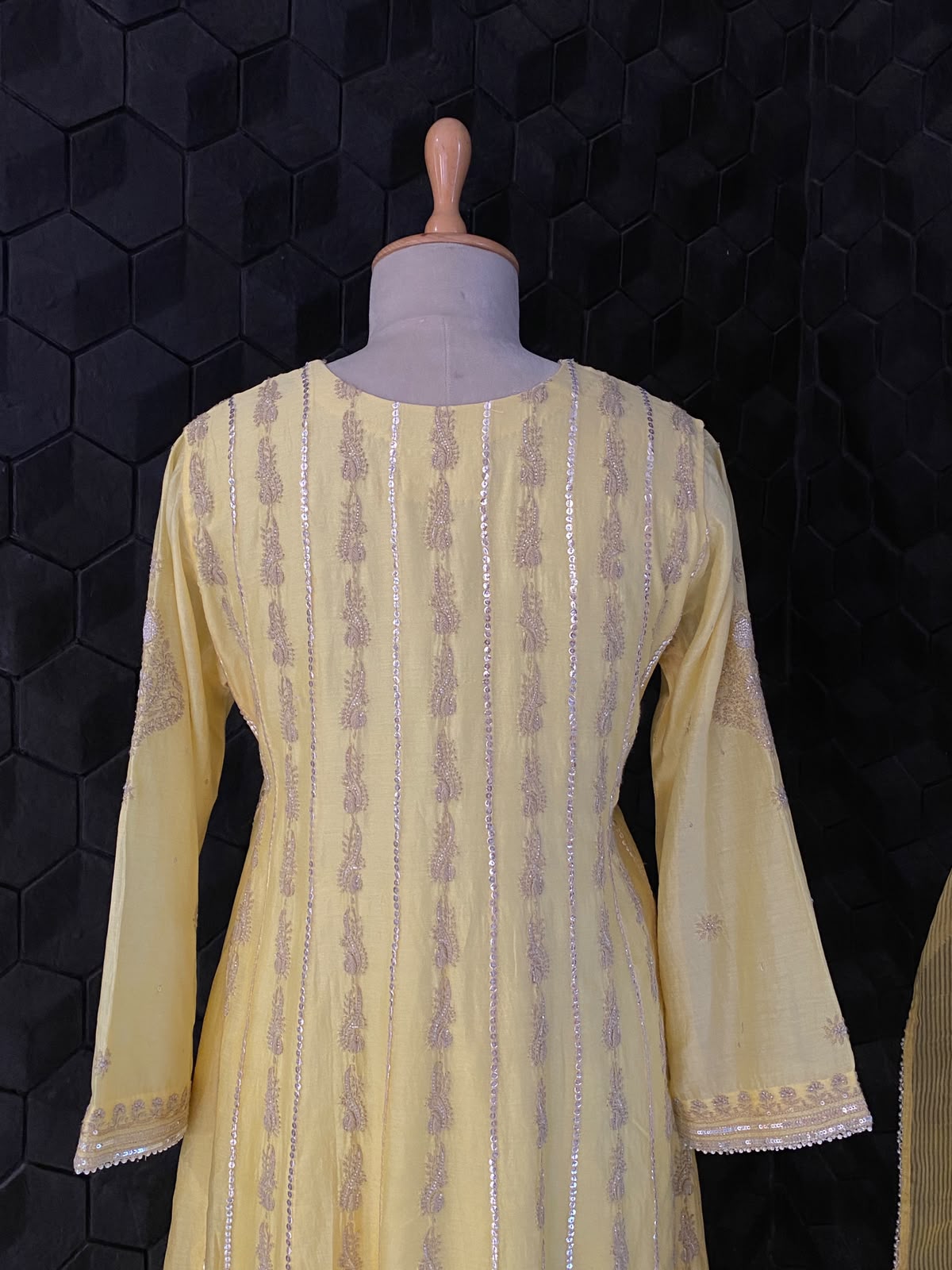 Lemon Yellow Mul Chanderi Anarkali Set