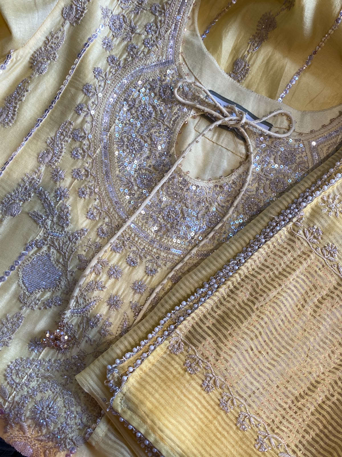 Lemon Yellow Mul Chanderi Anarkali Set