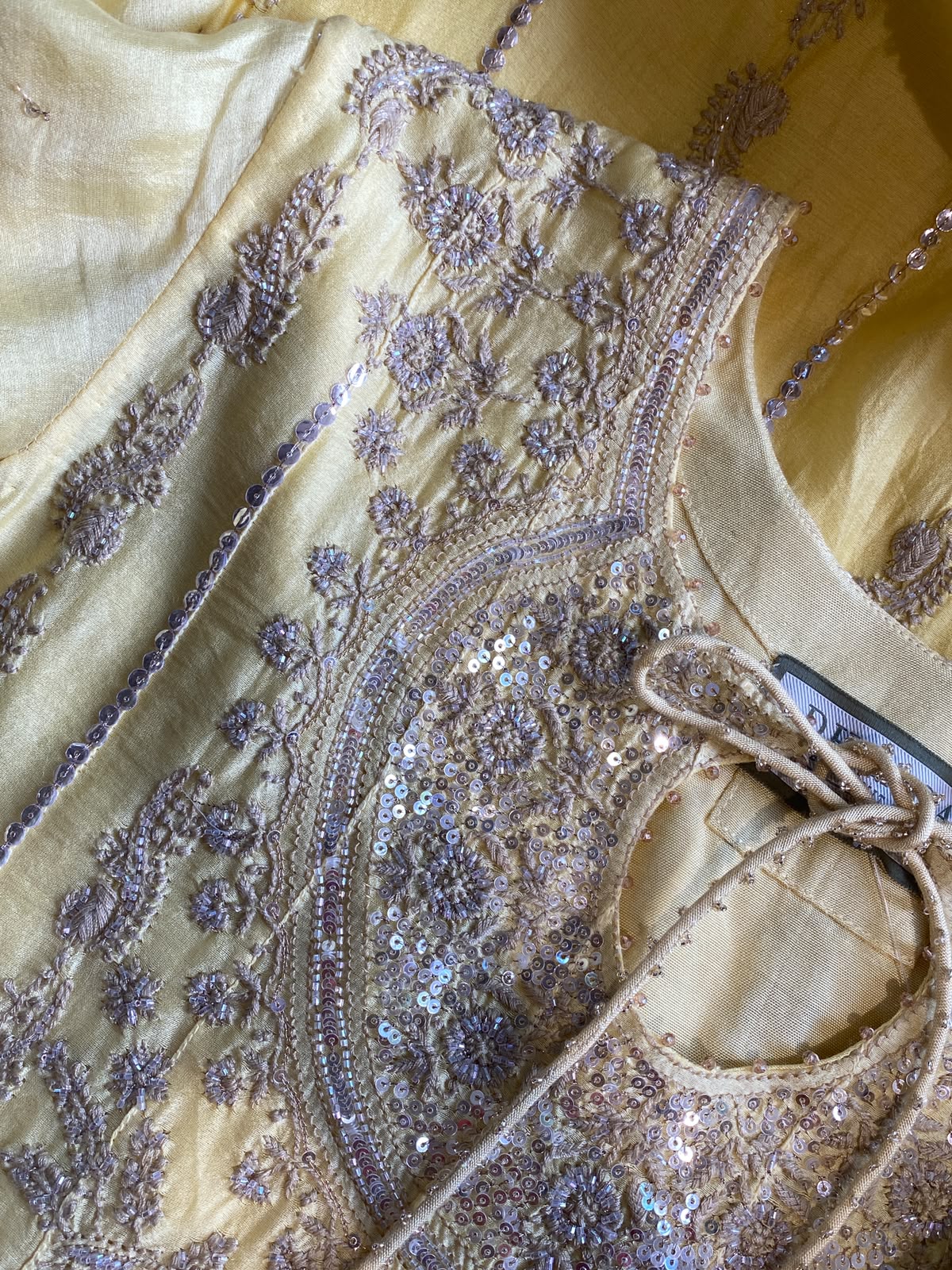 Lemon Yellow Mul Chanderi Anarkali Set