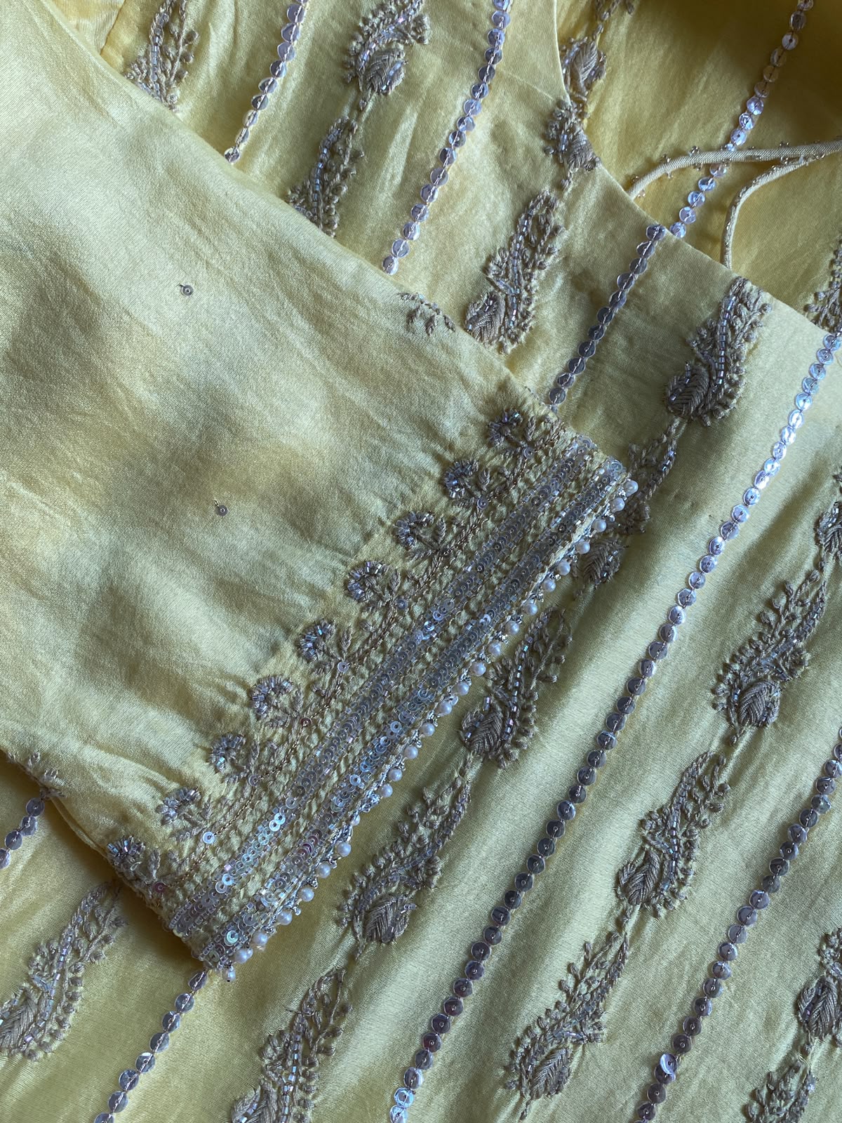 Lemon Yellow Mul Chanderi Anarkali Set