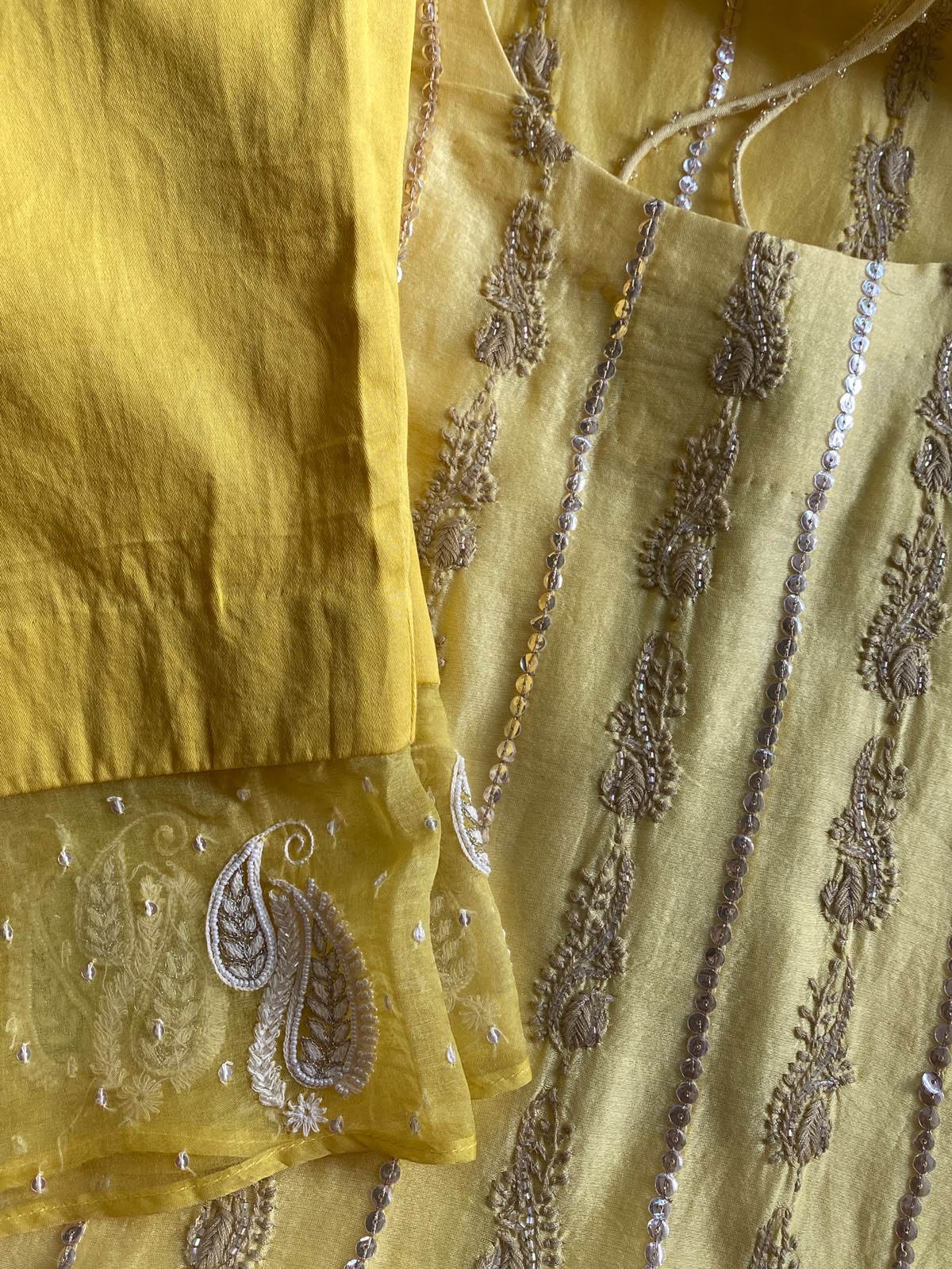 Lemon Yellow Mul Chanderi Anarkali Set