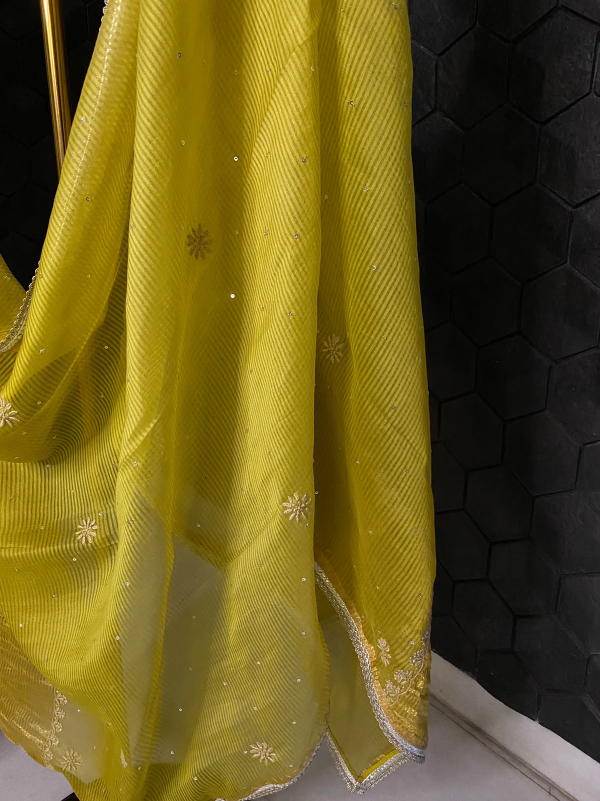 Lime Green Mul Chanderi Anarkali Set