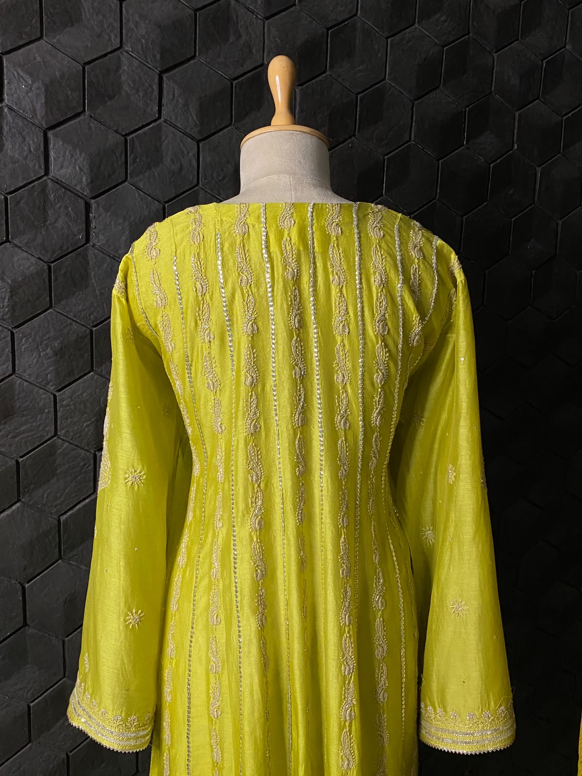 Lime Green Mul Chanderi Anarkali Set