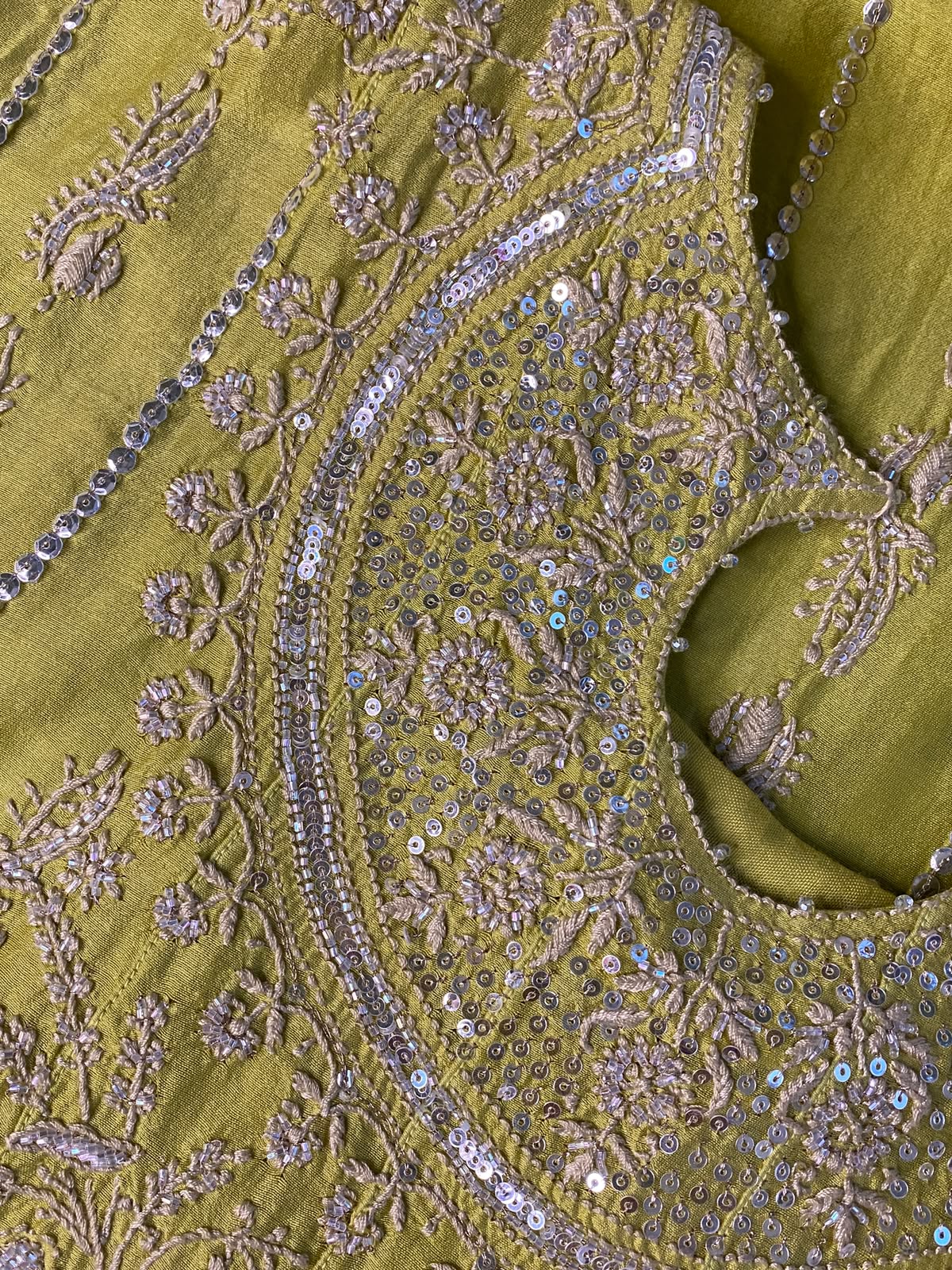 Lime Green Mul Chanderi Anarkali Set