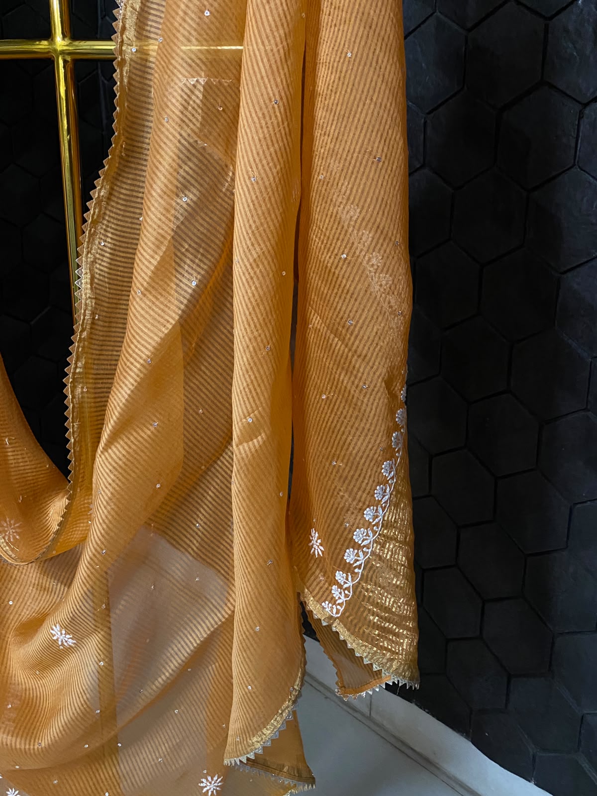 Orange Mul Chanderi Anarkali Set