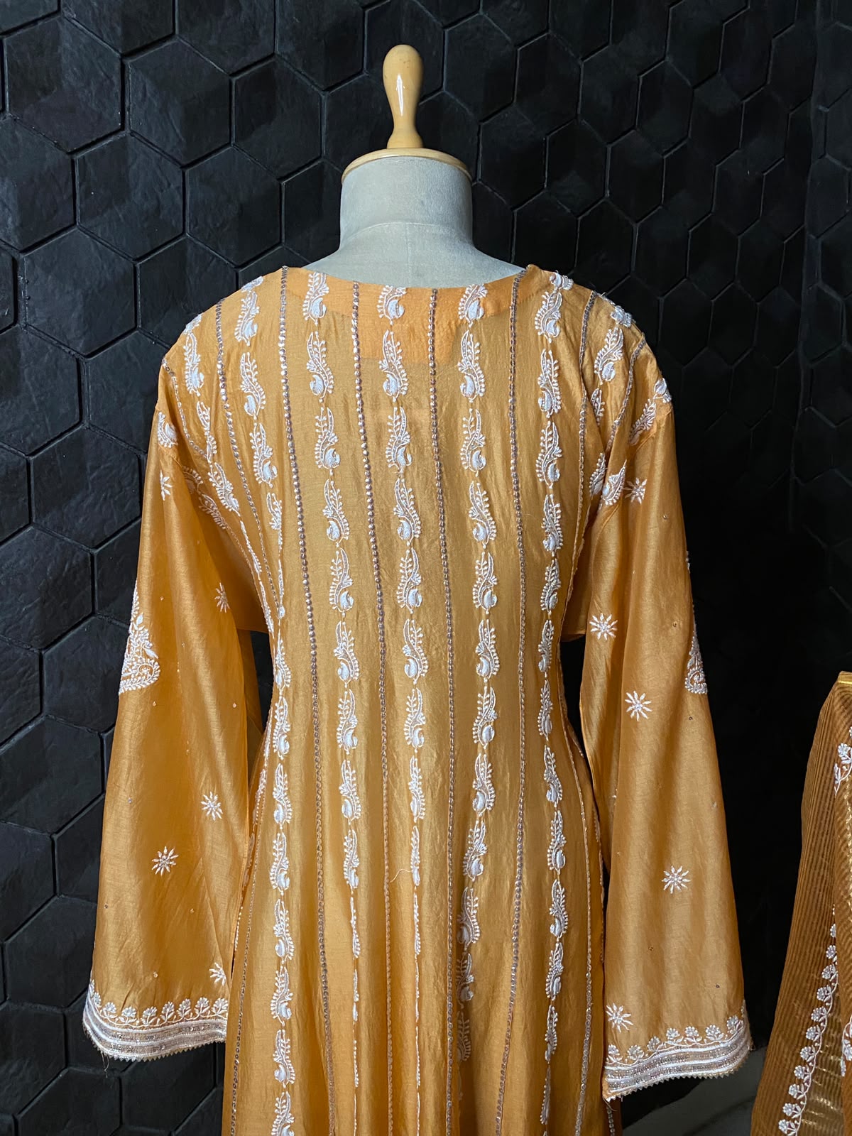 Orange Mul Chanderi Anarkali Set