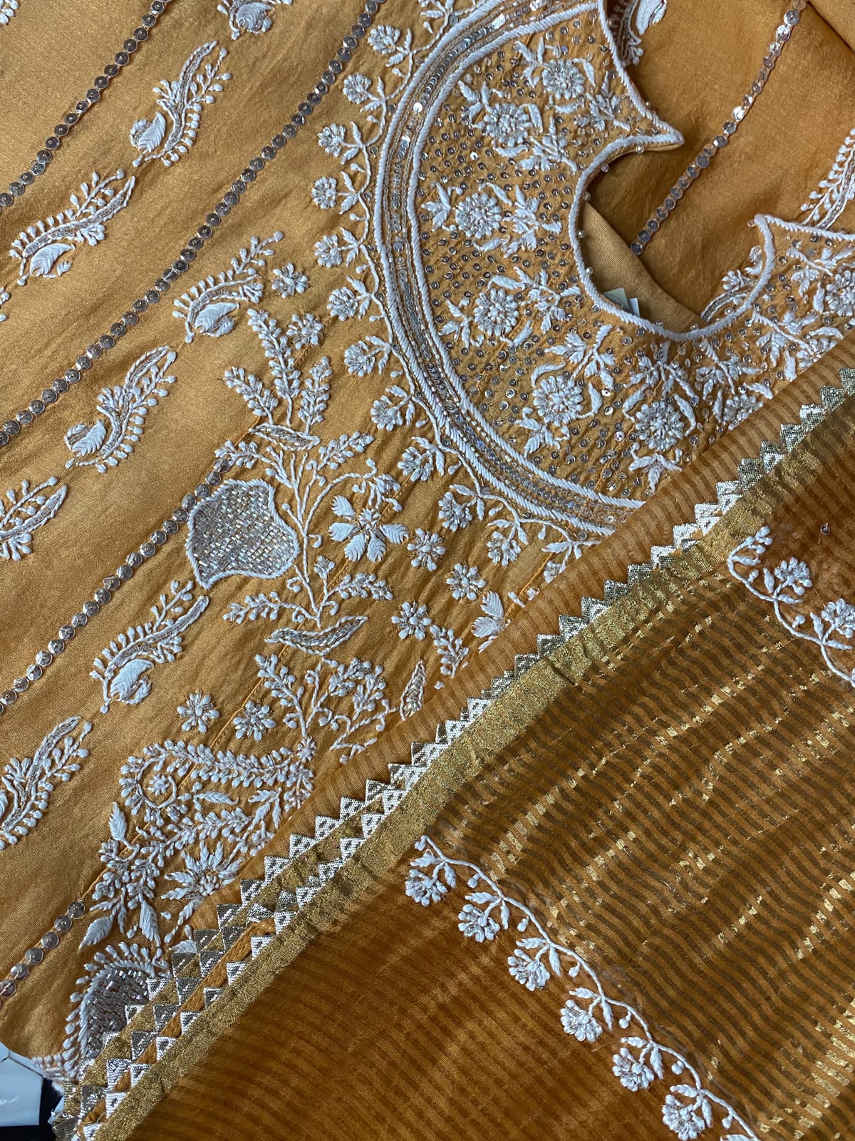Orange Mul Chanderi Anarkali Set