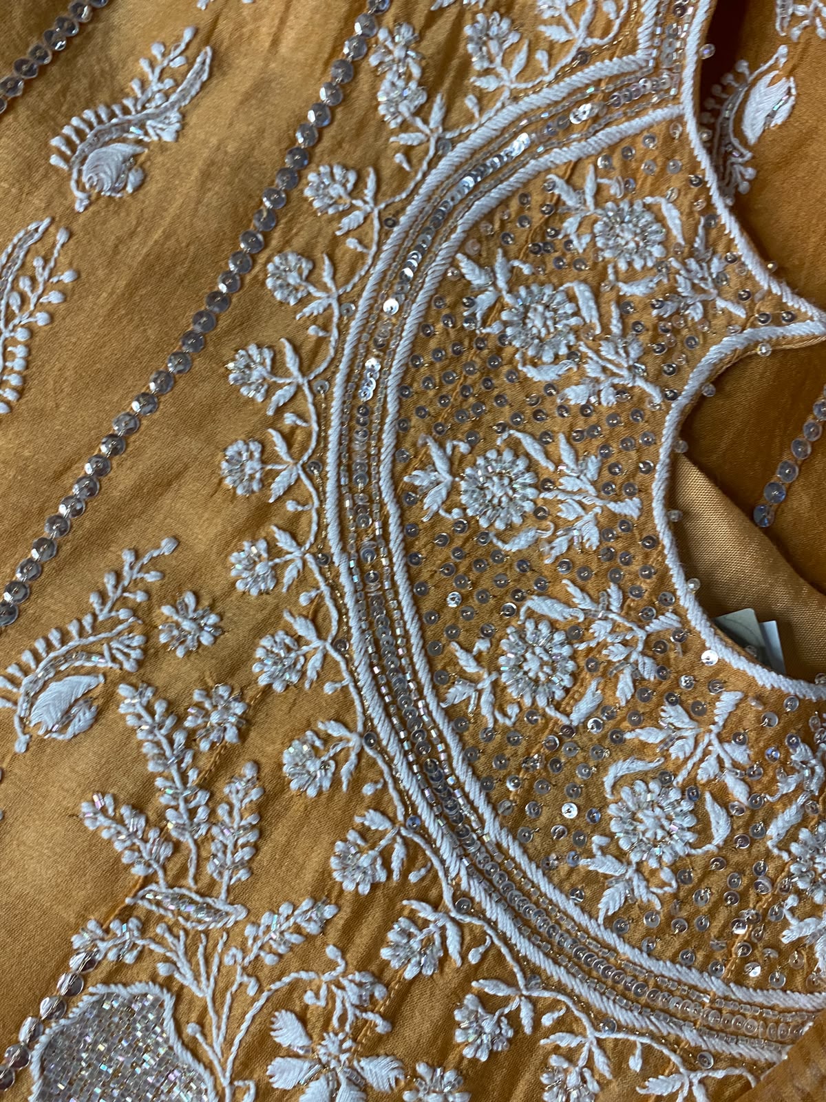 Orange Mul Chanderi Anarkali Set