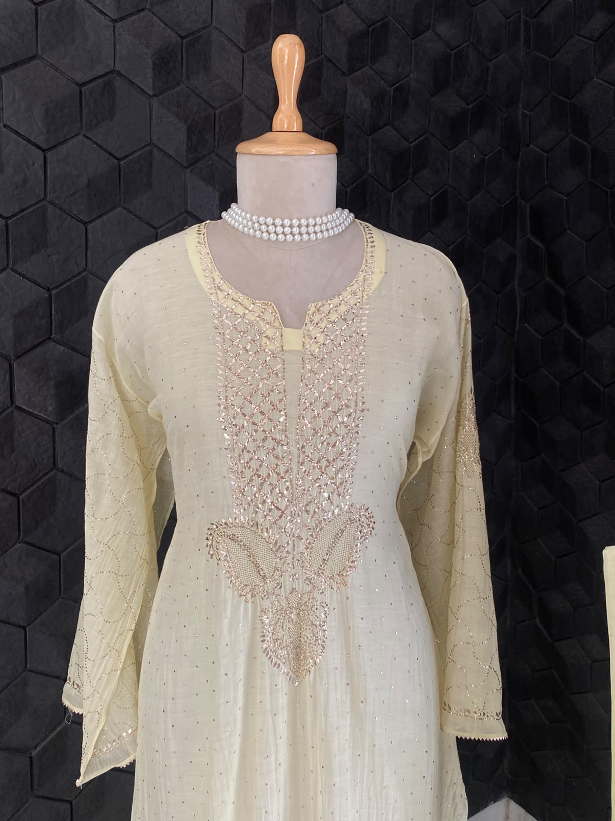 Butter Yellow Mul Chanderi kurta Set