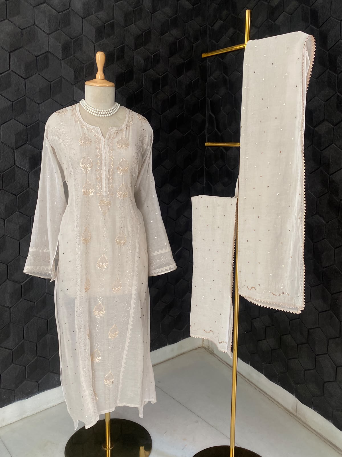 Ivory Tissue Mukaish Kurta Set