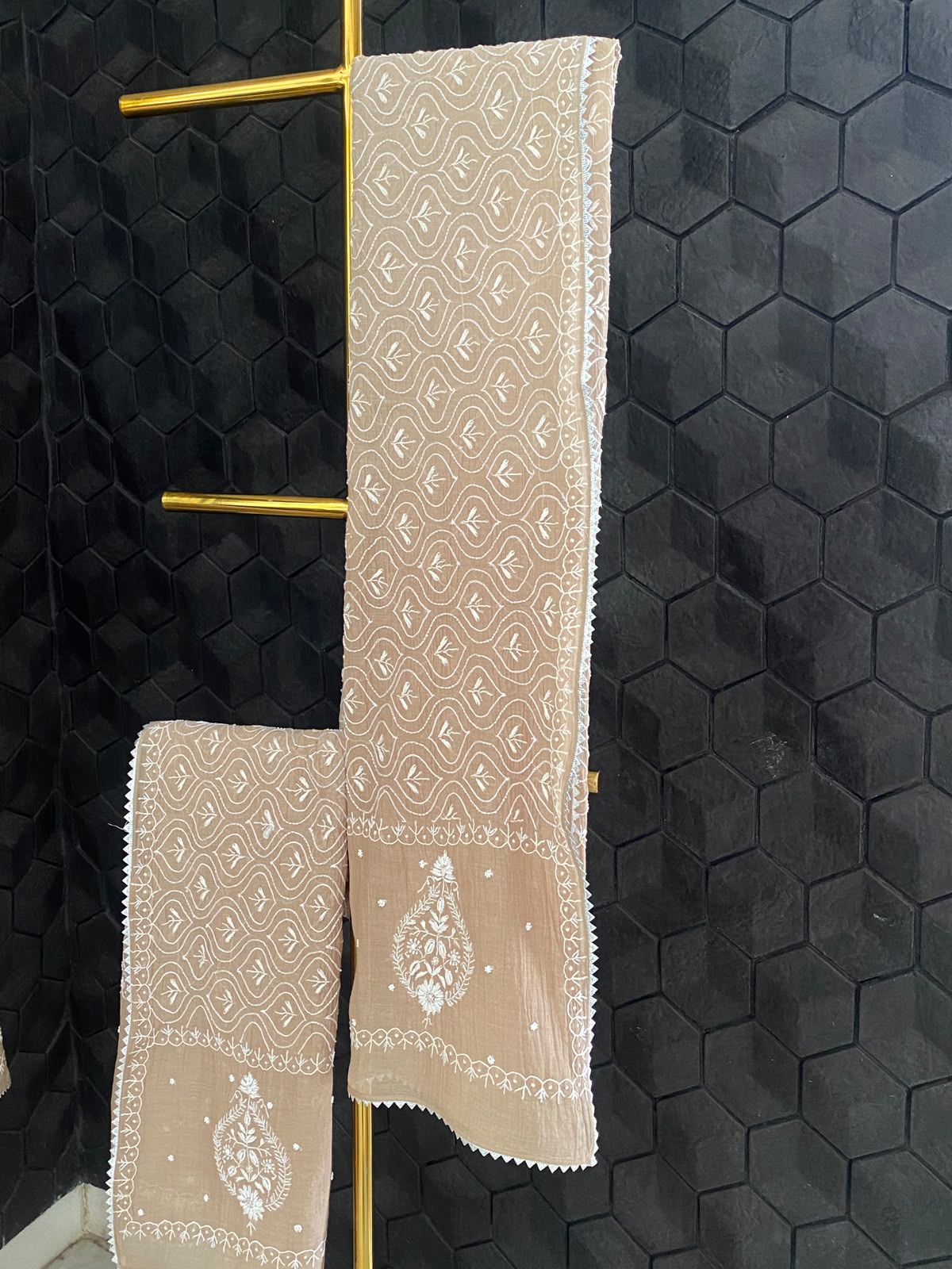 Beige Mul Chanderi Chikankari Kurta Set