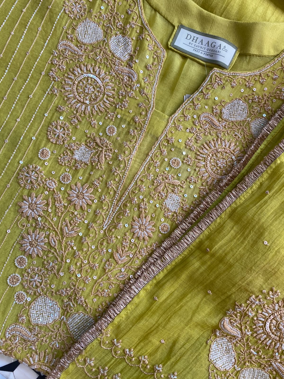 Lime Green Mul Chanderi Chikankari Kurta Set