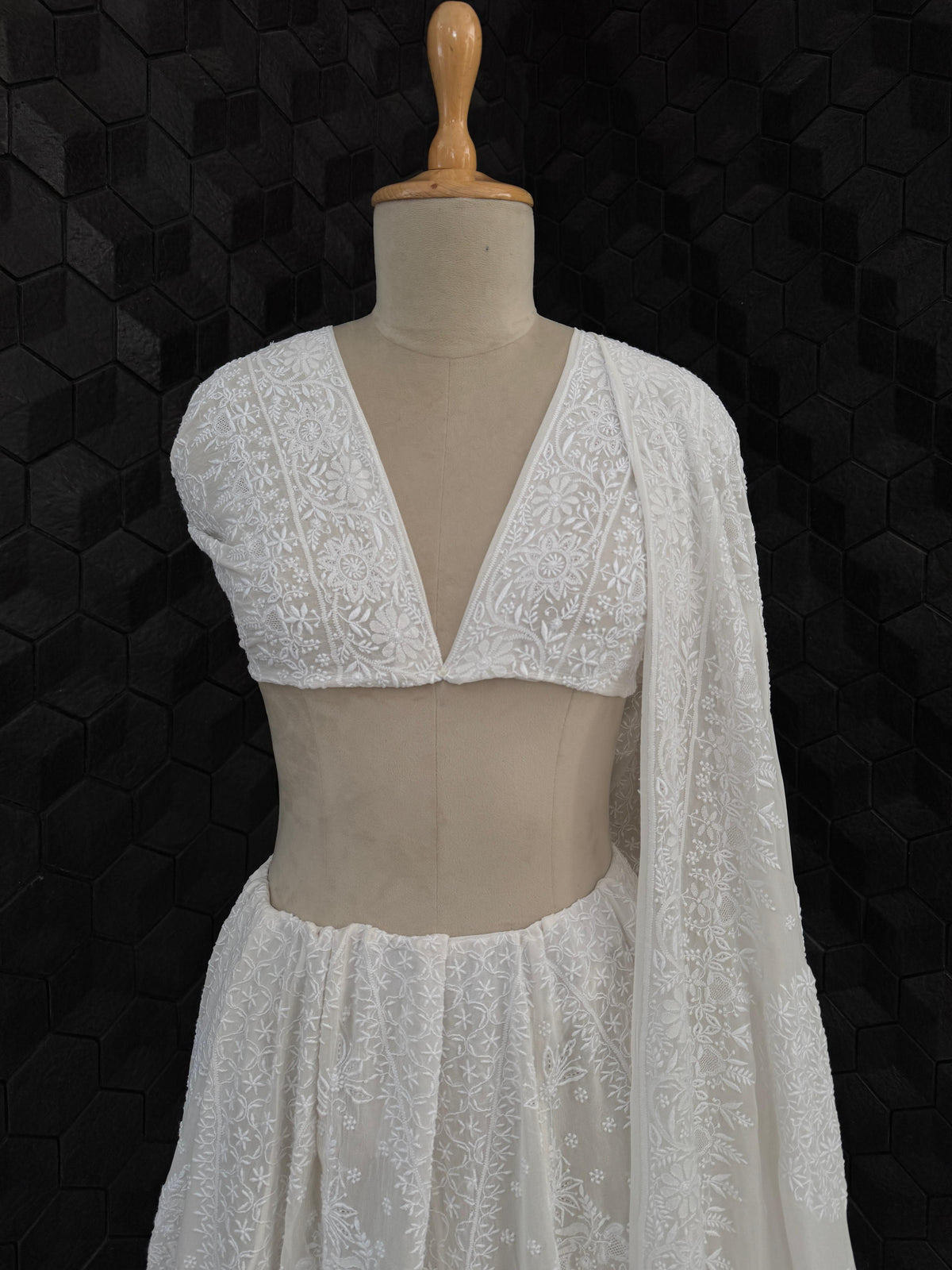 White Georgette Chikankari Lehenga Set