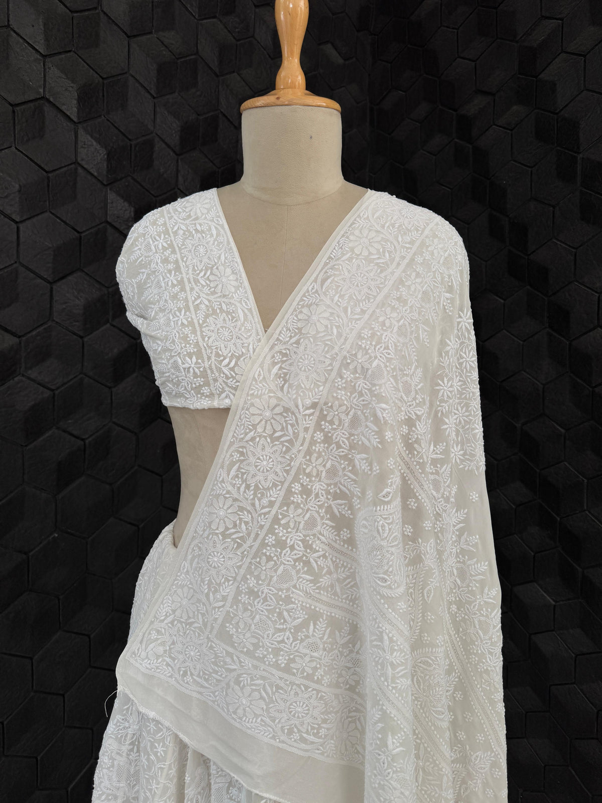White Georgette Chikankari Lehenga Set