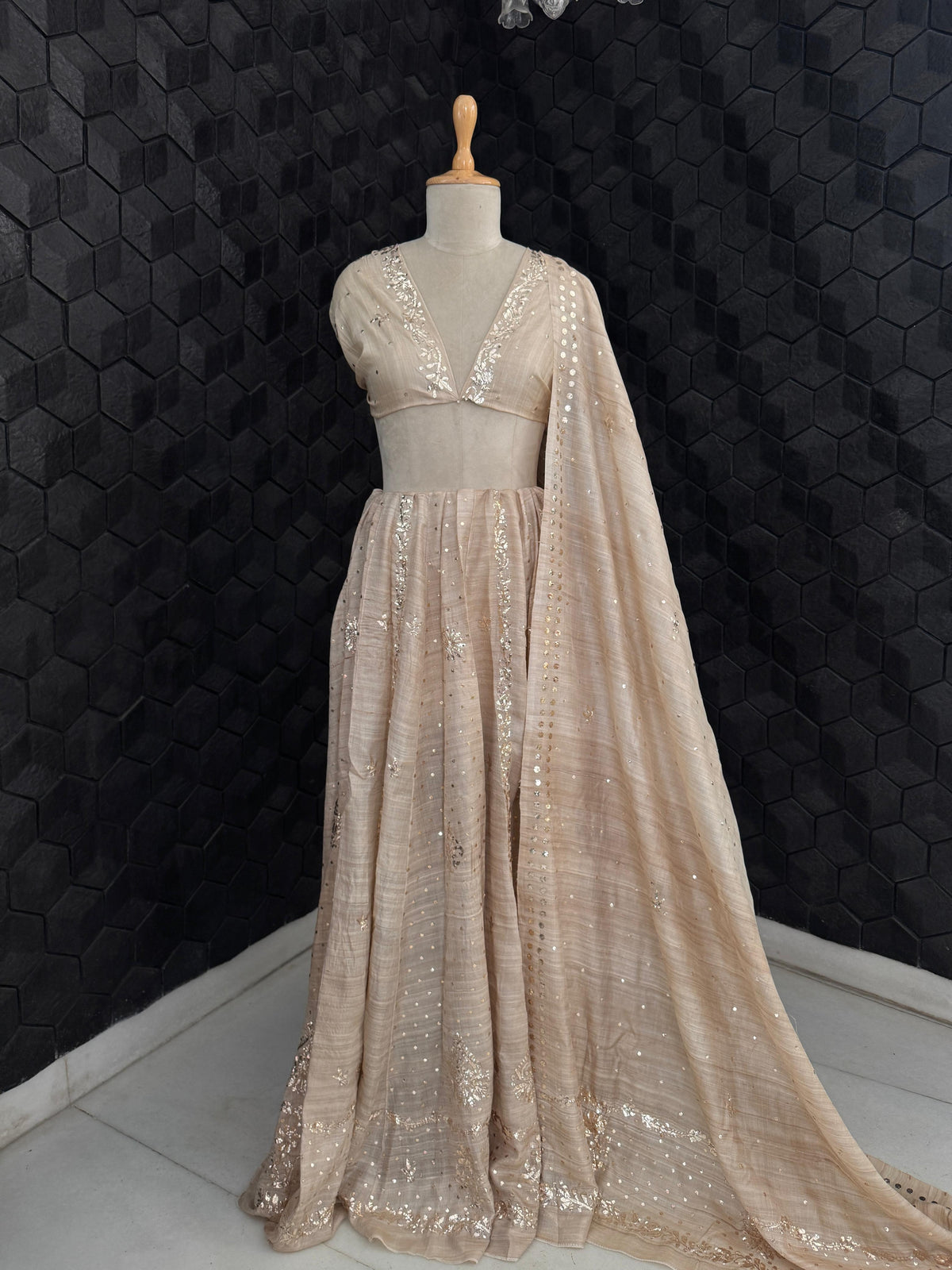 Moonga Silk Mukaish Lehenga Set