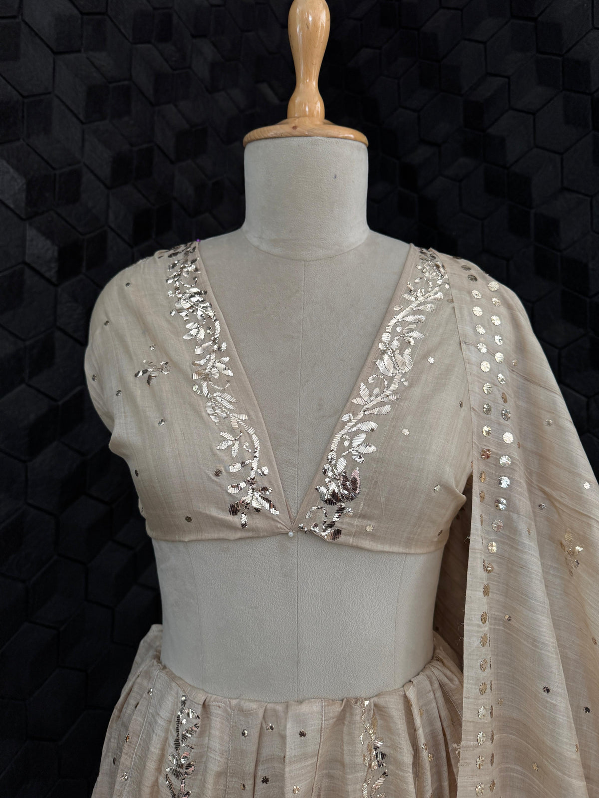 Moonga Silk Mukaish Lehenga Set