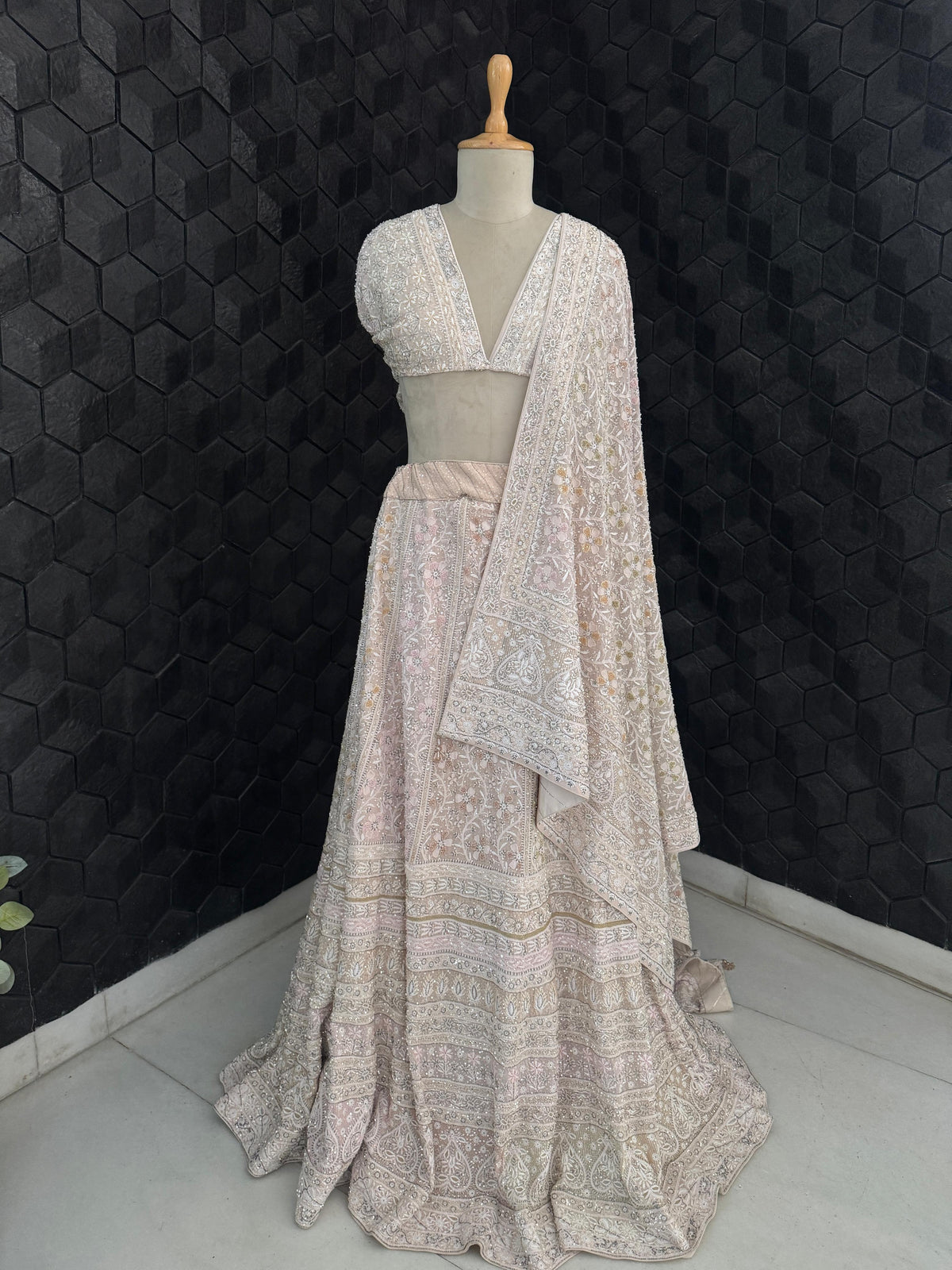 Blush Pink Georgette Chikankari Lehenga Set