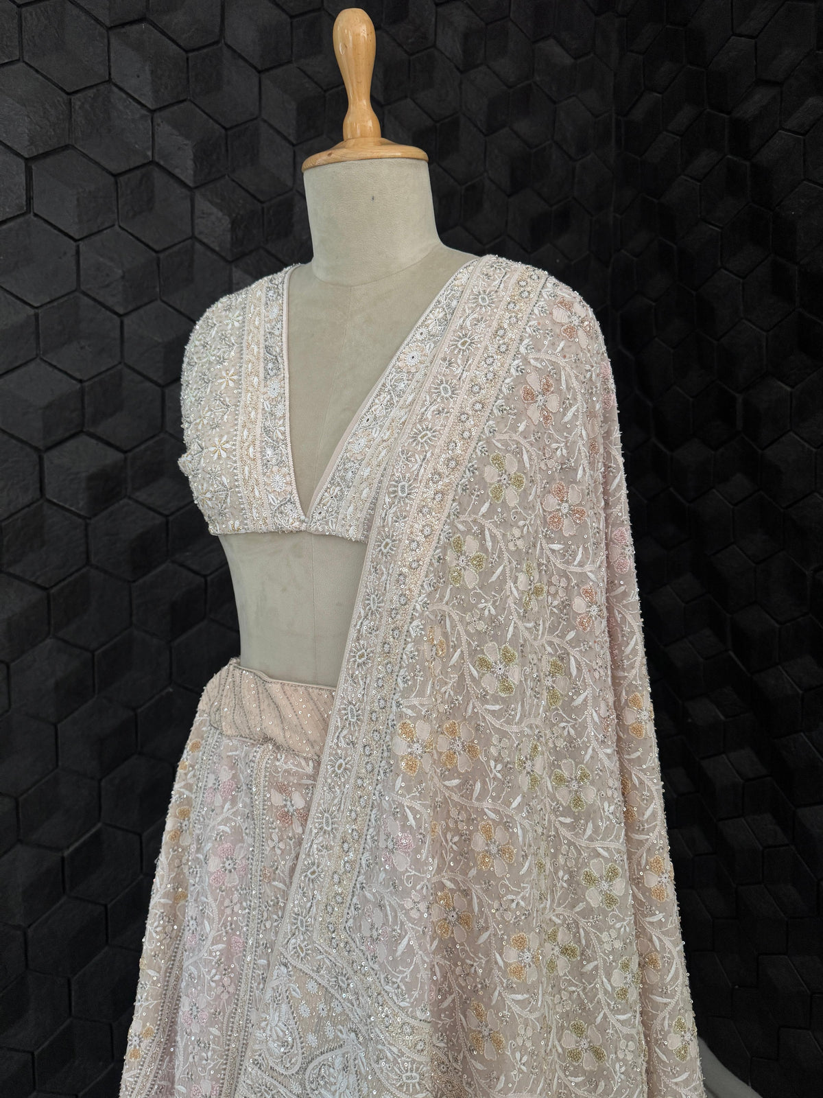 Blush Pink Georgette Chikankari Lehenga Set
