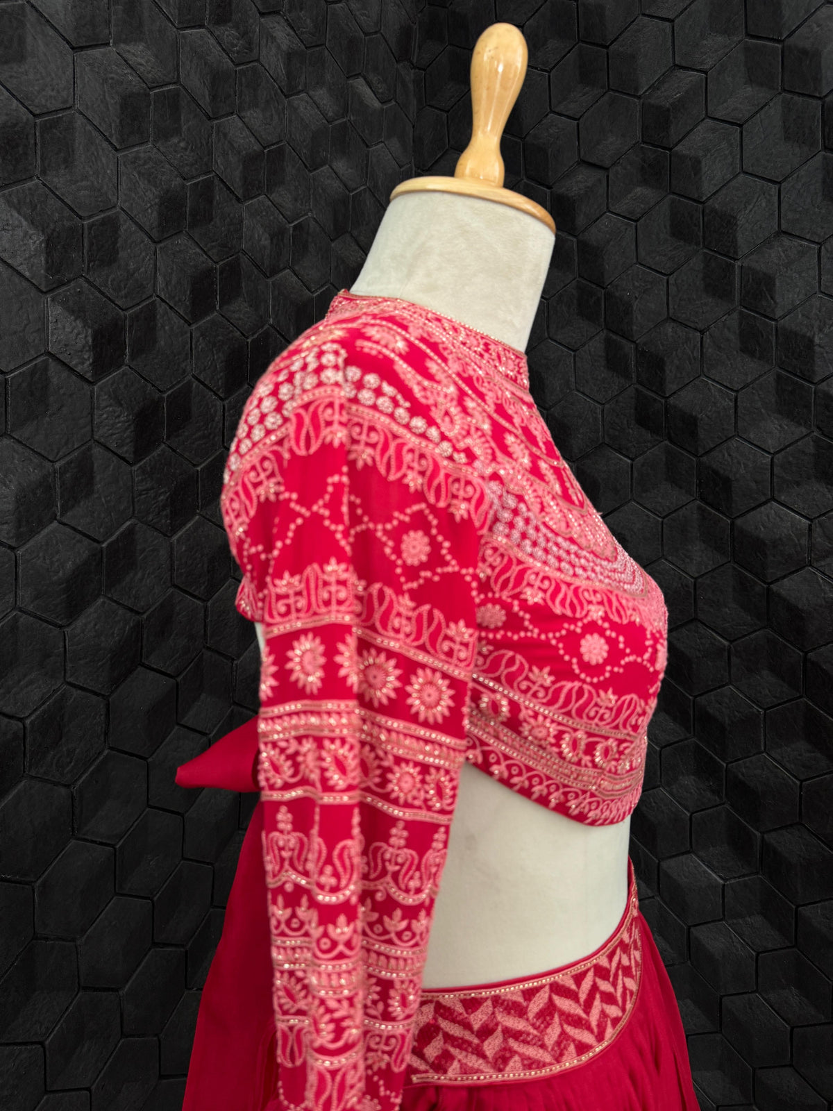 Deep Red Georgette Blouse with Organza Skirt Set
