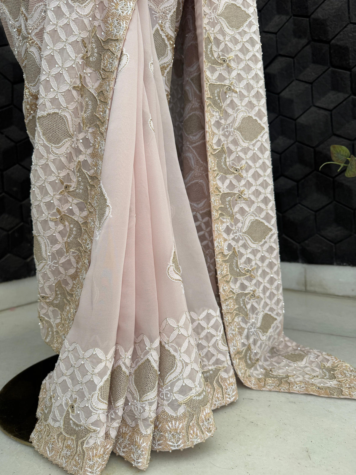The Deer Saree in Dual toned Kasab Jaal Motifs
