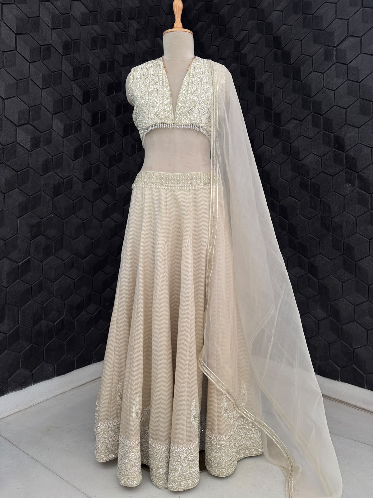 Sage Green Chand Bali Lehenga with Organza Dupatta