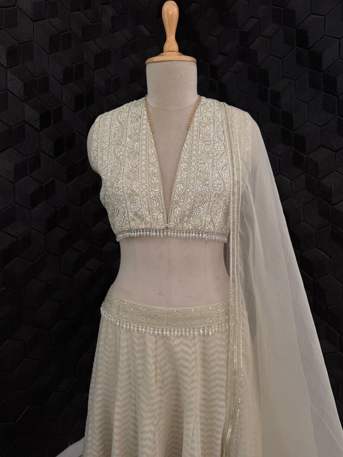 Sage Green Chand Bali Lehenga with Organza Dupatta