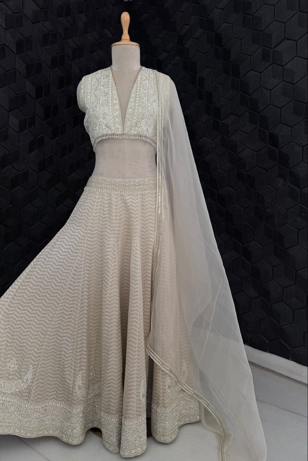 Sage Green Chand Bali Lehenga with Organza Dupatta