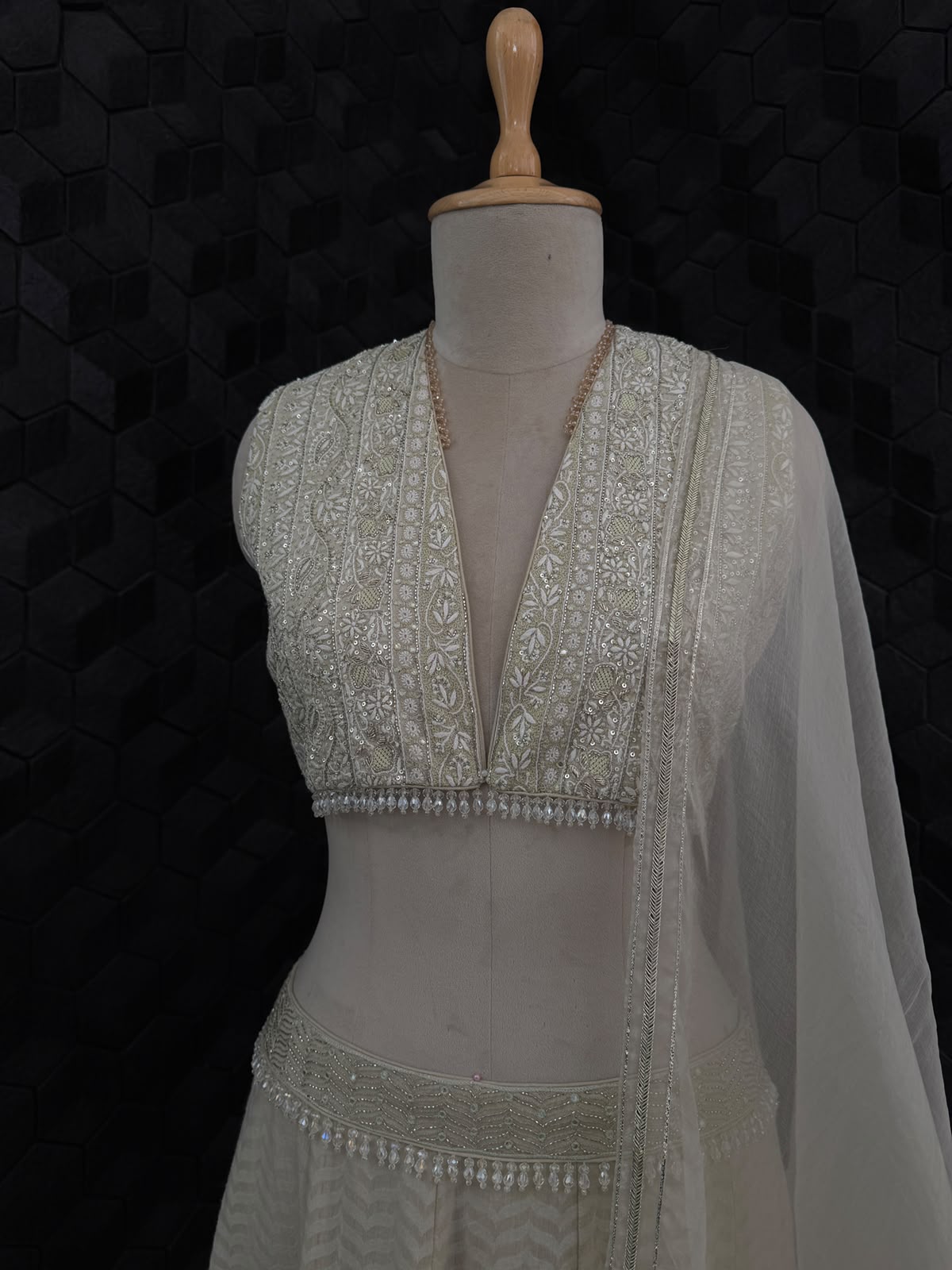 Sage Green Chand Bali Lehenga with Organza Dupatta