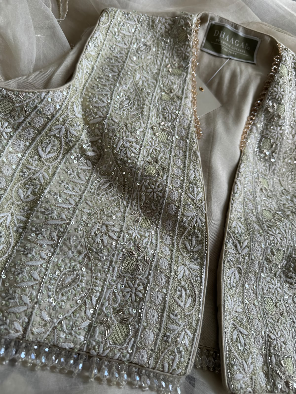 Sage Green Chand Bali Lehenga with Organza Dupatta
