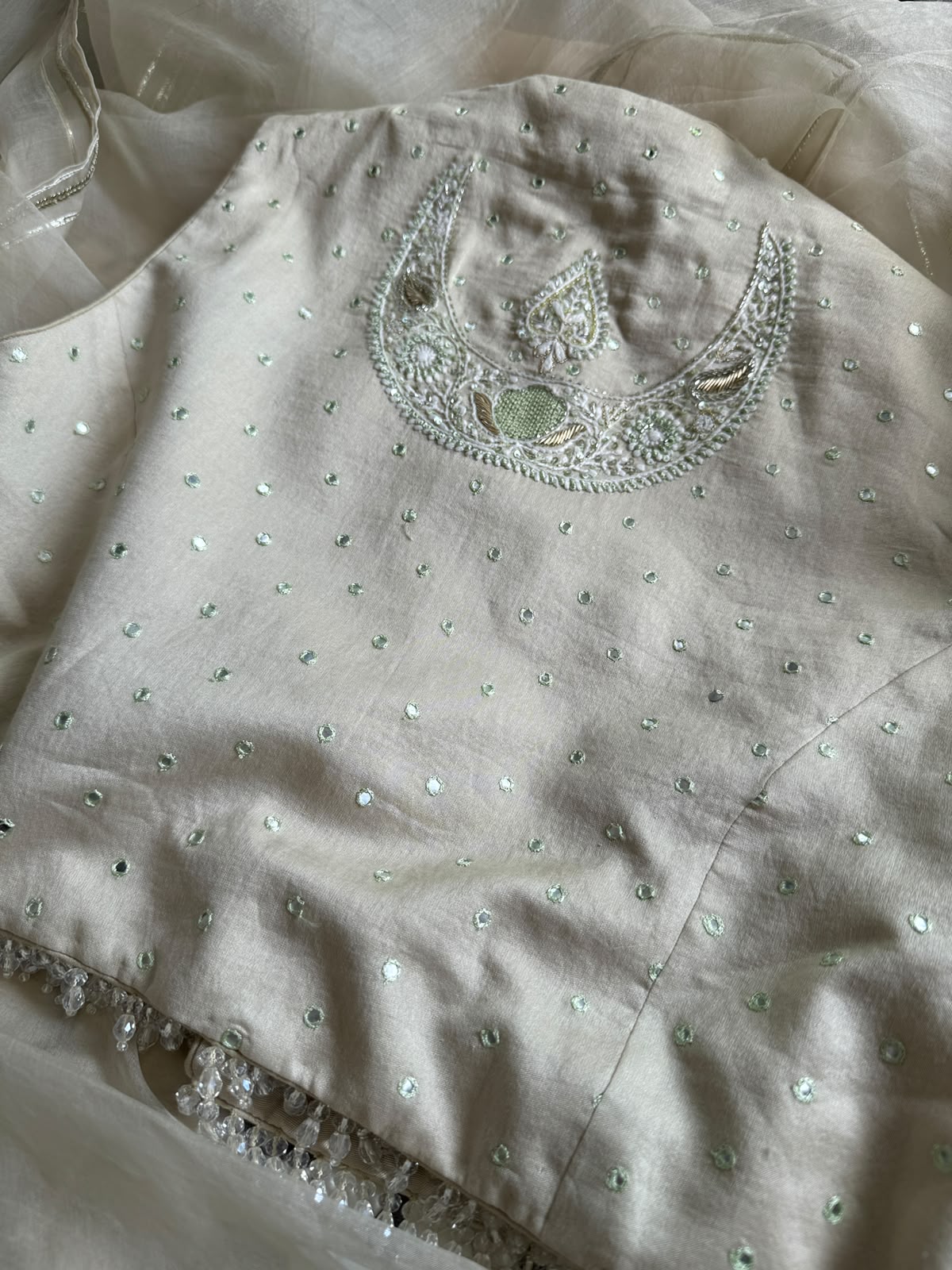 Sage Green Chand Bali Lehenga with Organza Dupatta