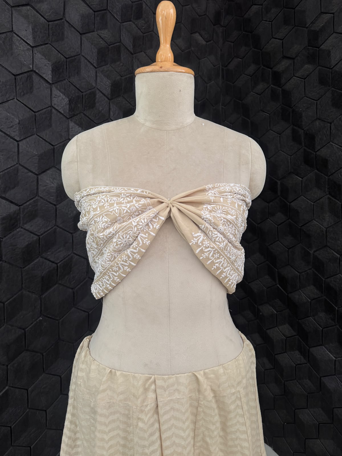 Beige Chanderi Embroidered Lehenga