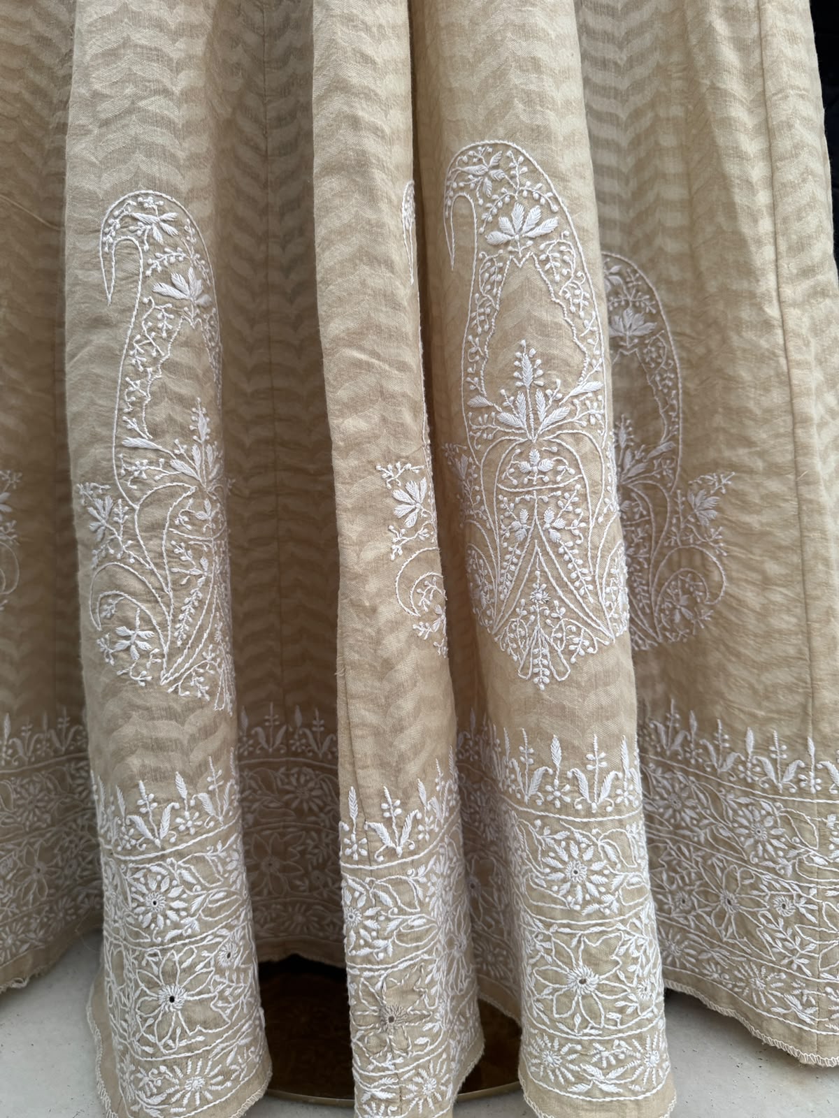 Beige Chanderi Embroidered Lehenga