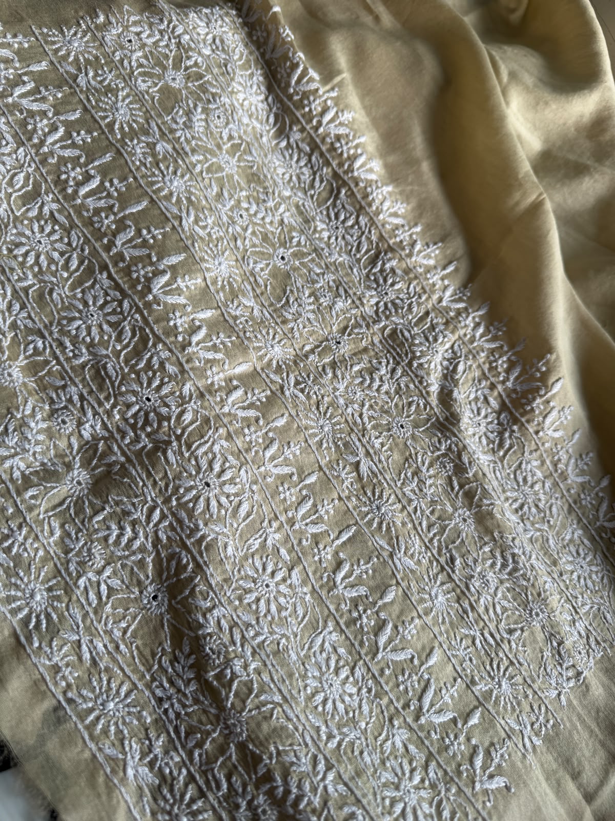 Beige Chanderi Embroidered Lehenga